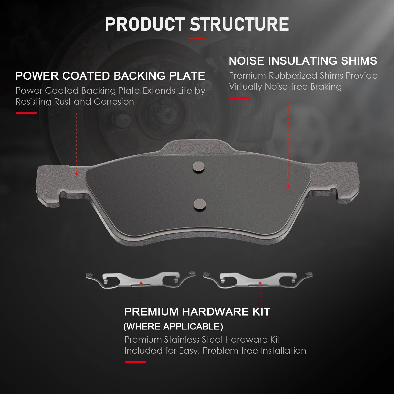 Cciyu D1047 Professional Ceramic Front Brake Pads Set Fit For 2005-2012 For Ford Escape,2005 2006 2008-2010 For Mazda Tribute,20