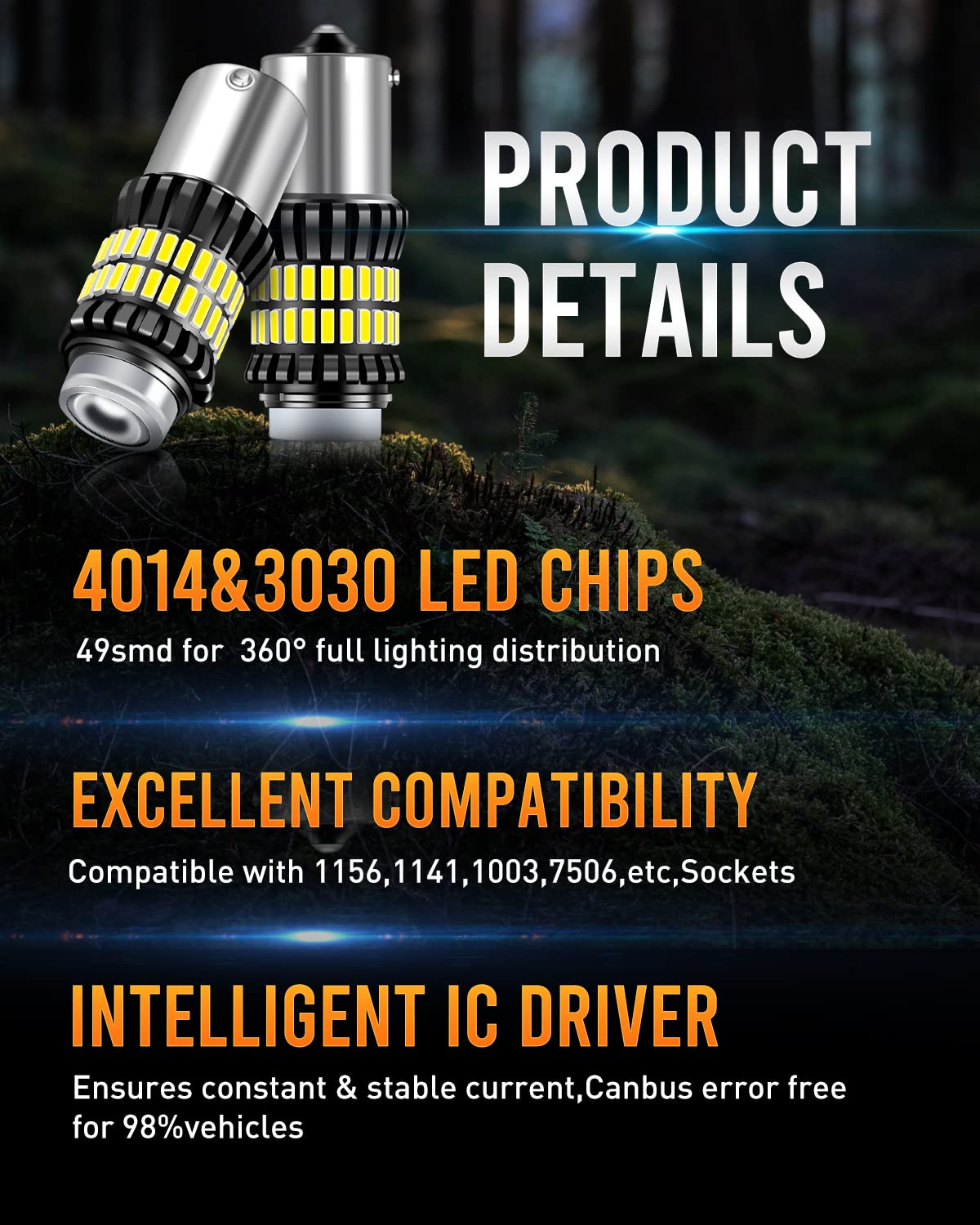 Luyed Newest 1156 Led Bulb, Led Reverse Lights 300% Brighter Xenon White 1340 Lumens Super Bright,Ba15S 1003 1141 P21W 7506 Led