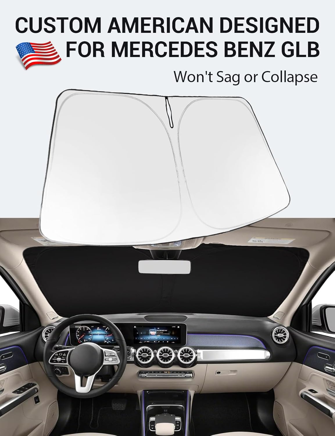 Proadsy 2025 Upgrade Windshield Sun Shade Custom Fit 2020-2023 2024 2025 Mercedes Benz Glb Foldable Front Sunshade Protector Sun