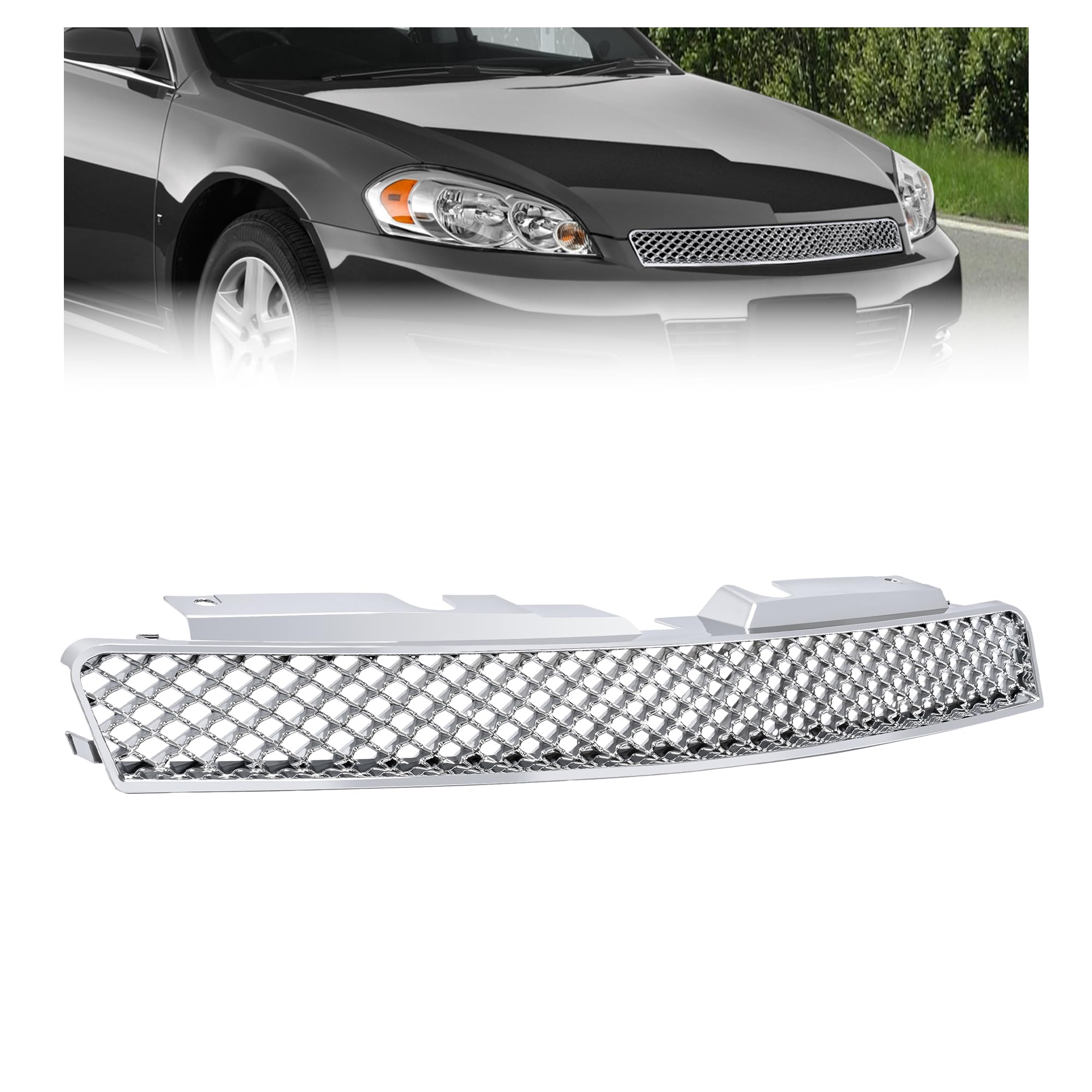 HECASA Upper Grille Compatible with 2006-2013 Chevy Impala/2014-2016 Chevrolet Impala Limited/2006-2007 Chevy Monte Carlo Front 