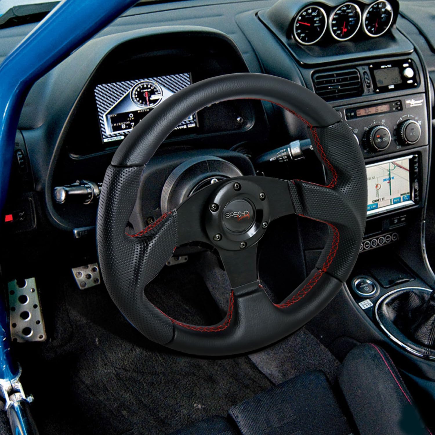 Spec-D Tuning Universal 320Mm Racing Steering Wheel JDM Black Leather