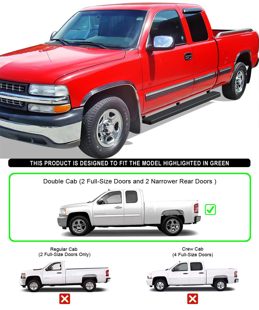 Aps (Black 5-Inch) 304 Stainless Steel Running Boards Nerf Bars Side Steps Compatible With Chevy Silverado Gmc Sierra 1500 2500 1999-2013 Double Cab & 2500Hd 3500 2001-2014 (Exclude Ck Classic)