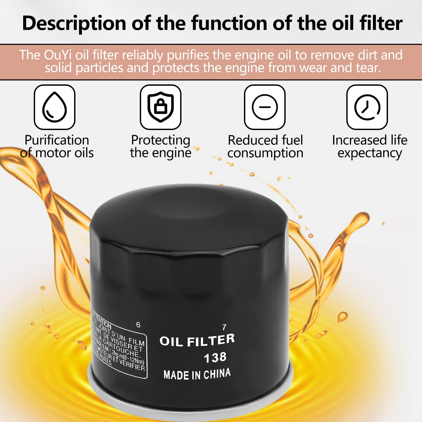 OuYi Oil Filter Compatible with Suzuki Eiger 400 LTA400, Kingquad 400 450 500 750 LTA450 LTA500 LTA750,DL650 V-Strom 650 1000,C5