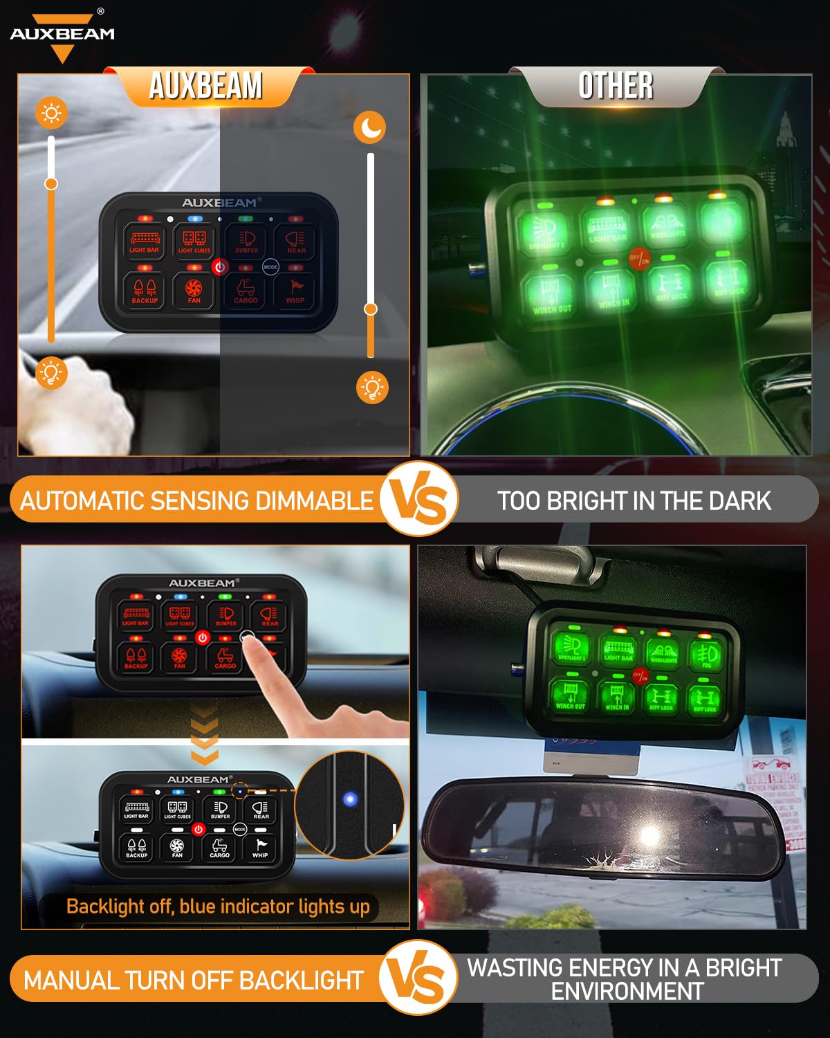 Auxbeam 8 Gang Switch Panel Ra80 Toggle Momentary Pulsed Rgb Dimmable Multifunction Switch Panel Easy Installation Marine Switch