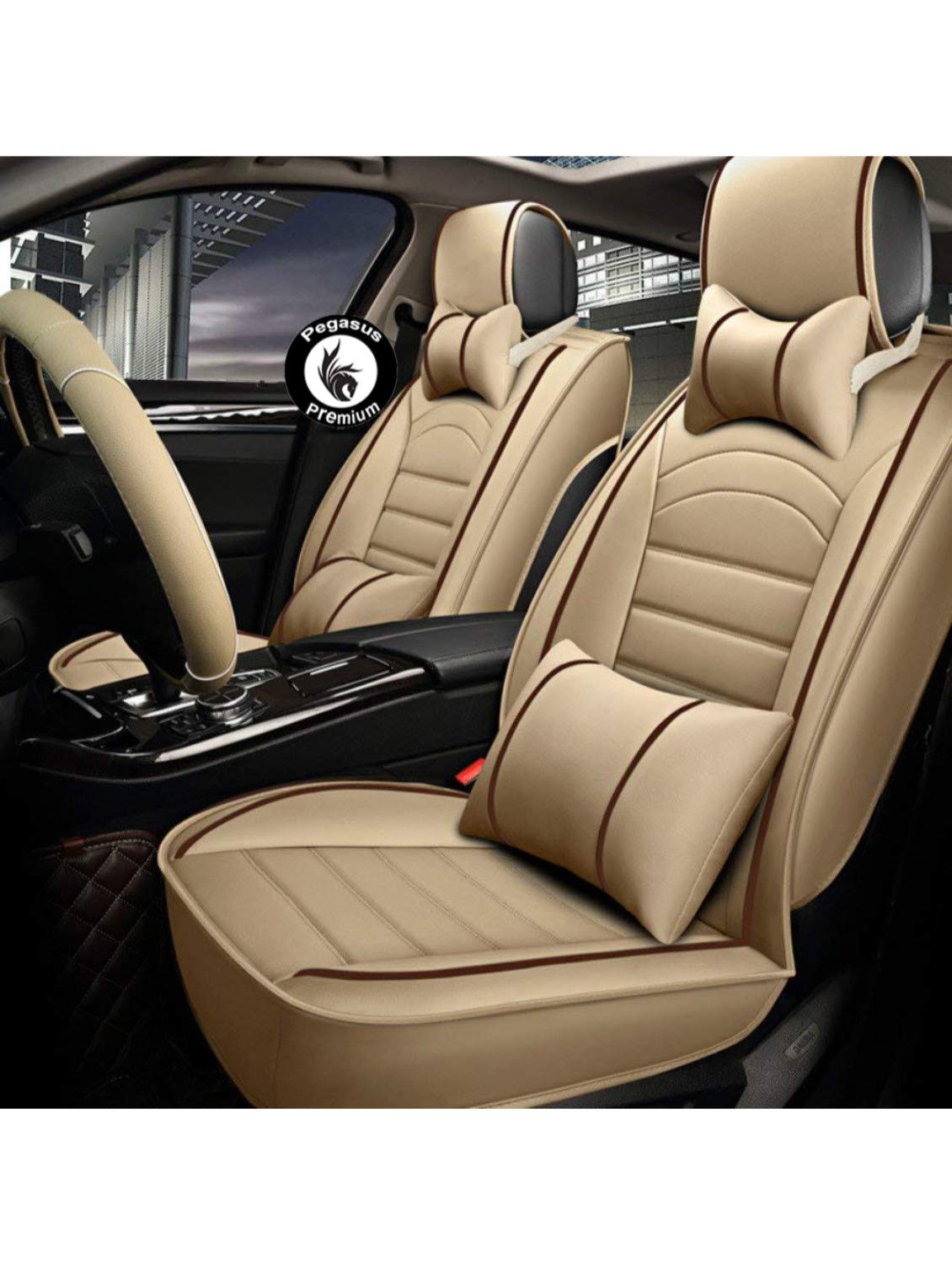 Pegasus PremiumPremium Pu Leatherette Car Seat Cover for Honda CRV (BeigeBlack)