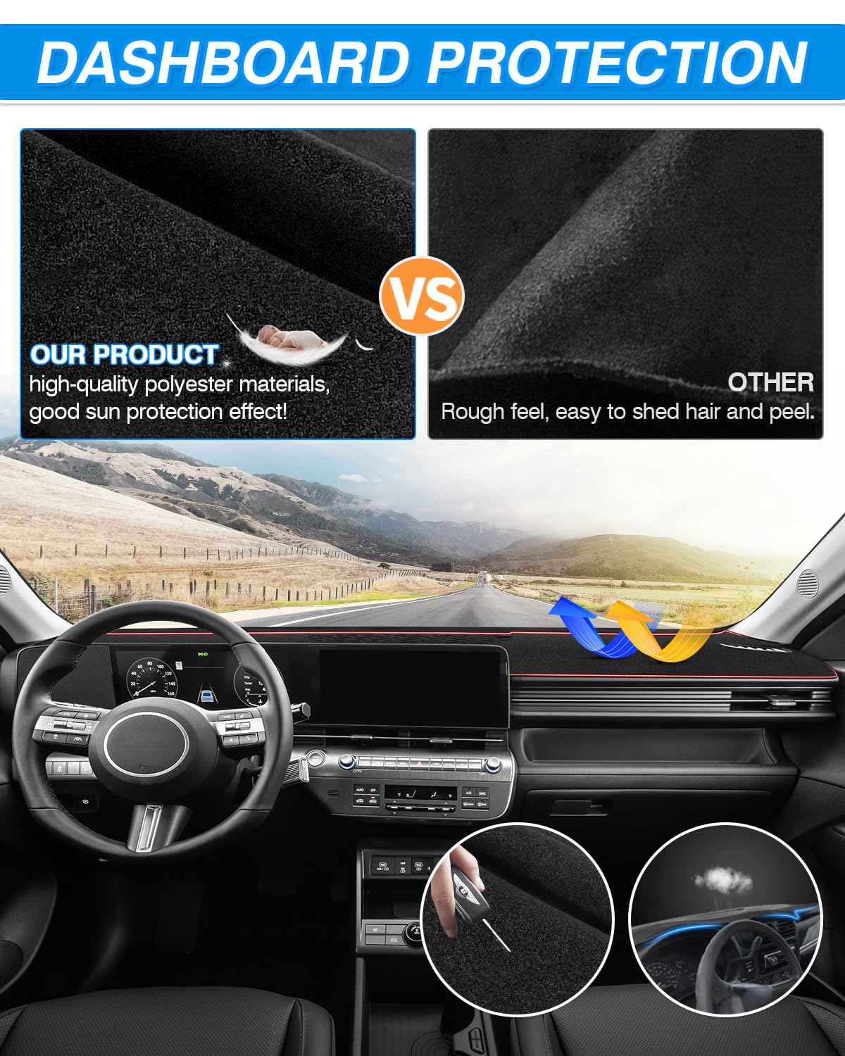 Cartist Dash Cover Compatible with Hyundai Kona 2024 2025 Dashboard Cover Mat hyundai kona 2024 accessoriesNon-Slip Carpet Sunsh