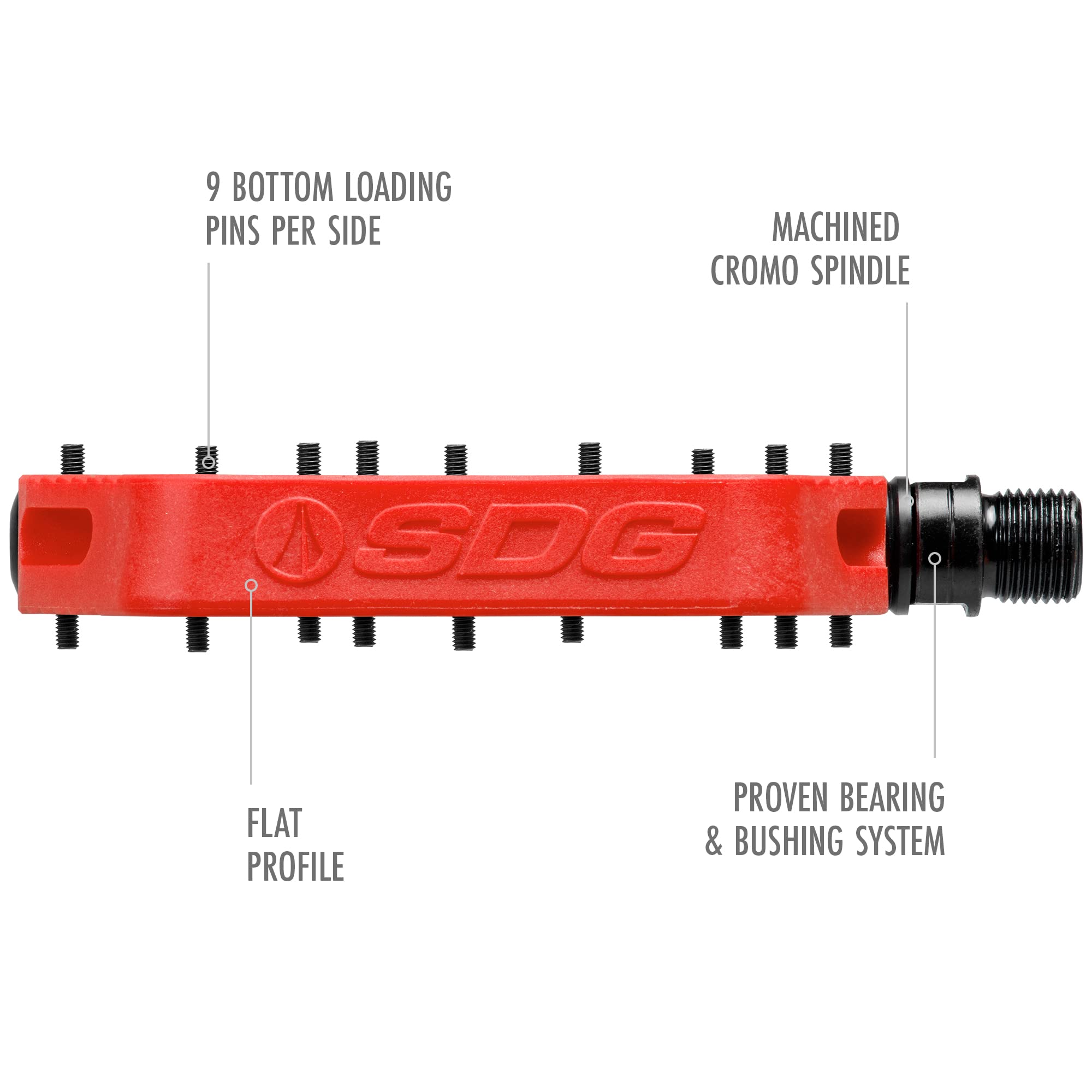 Sdg Components, Comp, Platform Pedals, Body: Composite, Spindle: Cr-Mo, 9/16'', Red, Pair