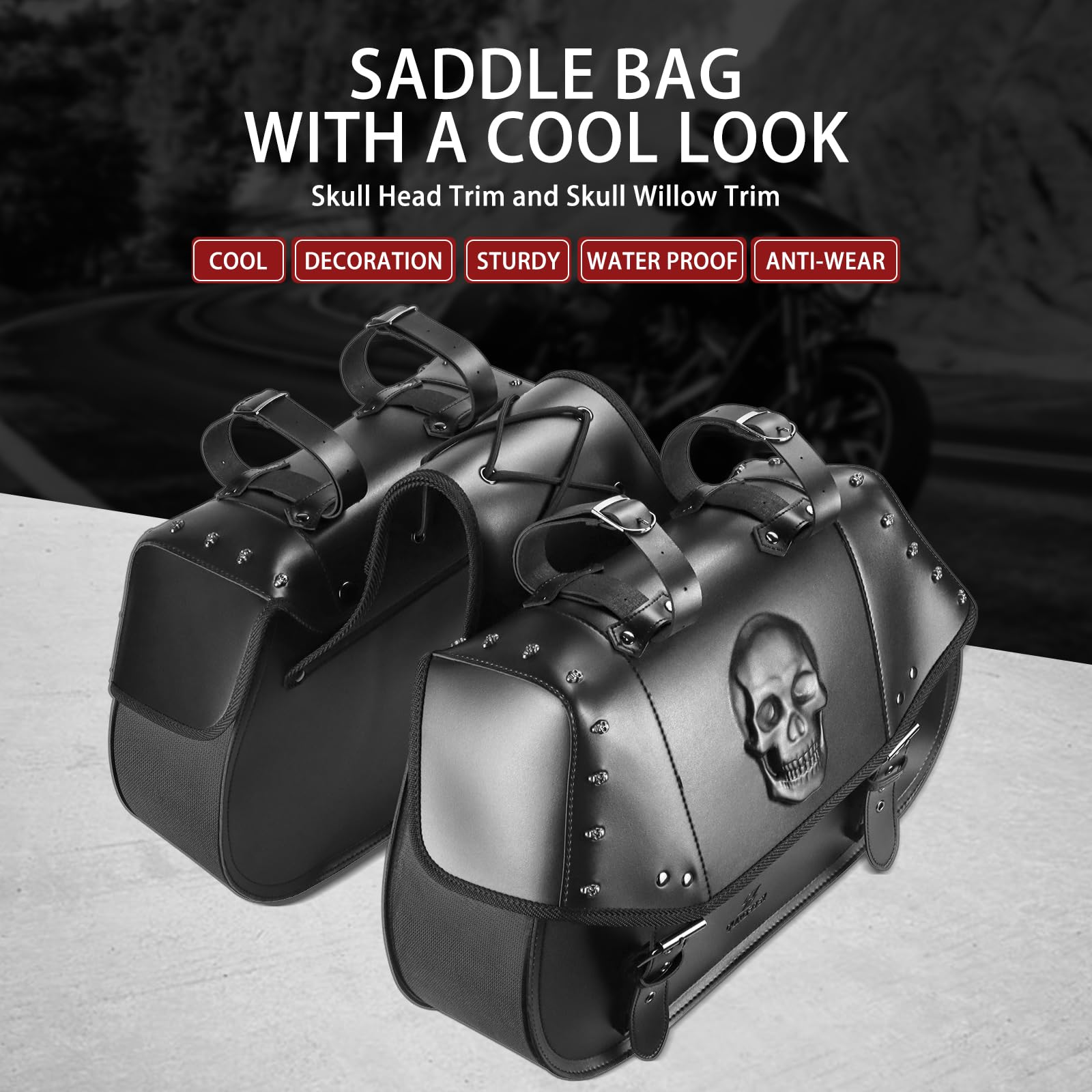 Quixofiber Motorcycle Saddle Bags - 34L Large Capacity, PU Leather, Waterproof, Black, Universal Fit for Harley, Honda, Yamaha, Kawasaki