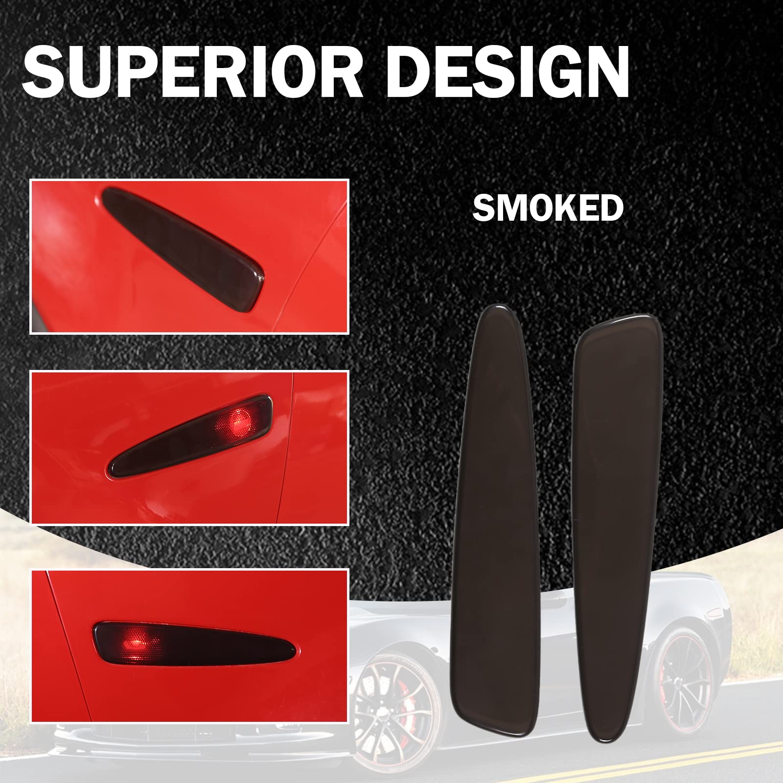 Llkuang Rear Bumper Side Reflector Light Strip Blackened Shell Sheet Compatible With Chevrolet Corvette C6 2005-2013,Smoked Black Reflective Strips Cover,2Pcs