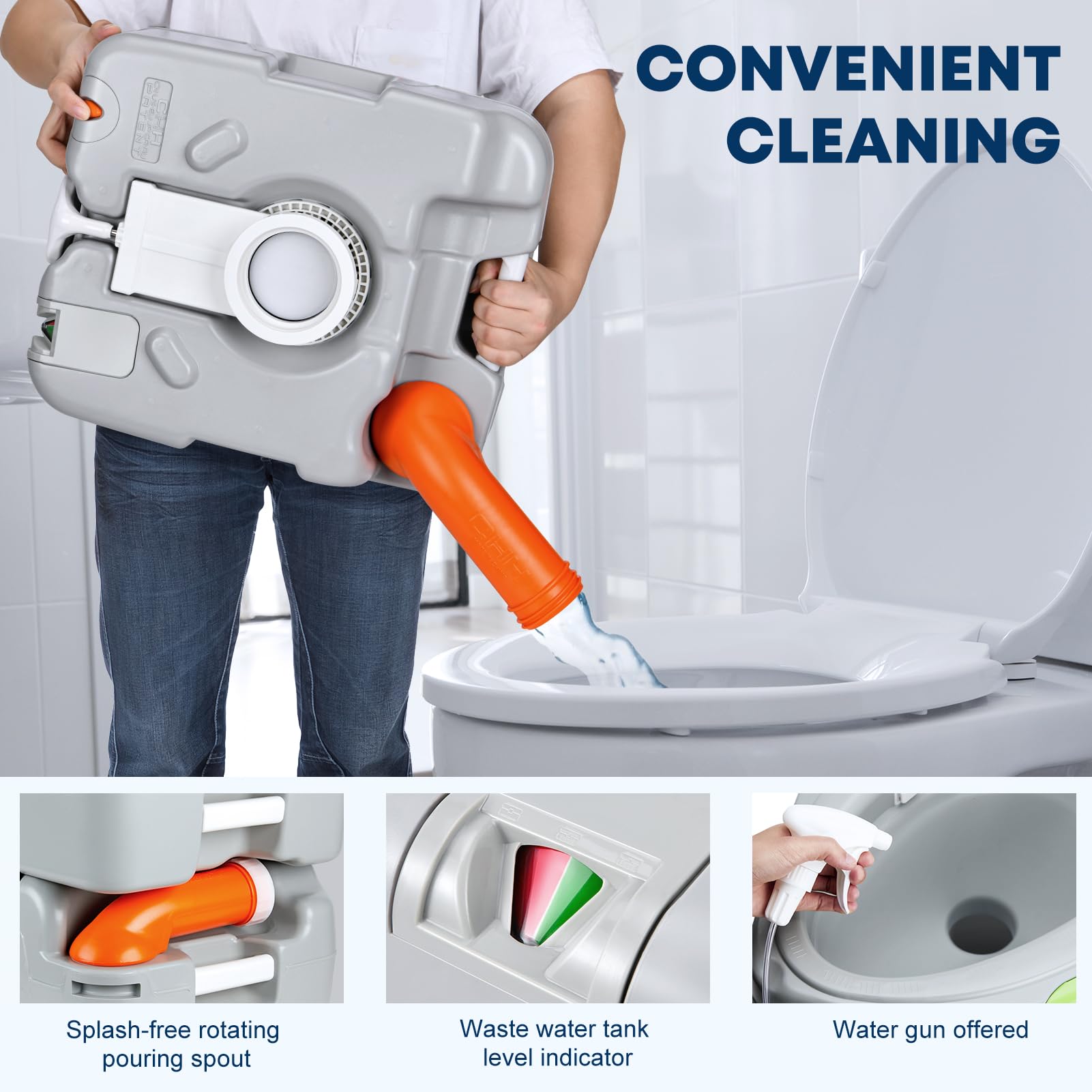 Kohree 5.8 Gal Camping Toilet: Portable Toilet for Adults with Diagonal Elongated Bowl Seat, Large Waste Tank, Leak-Proof Casset