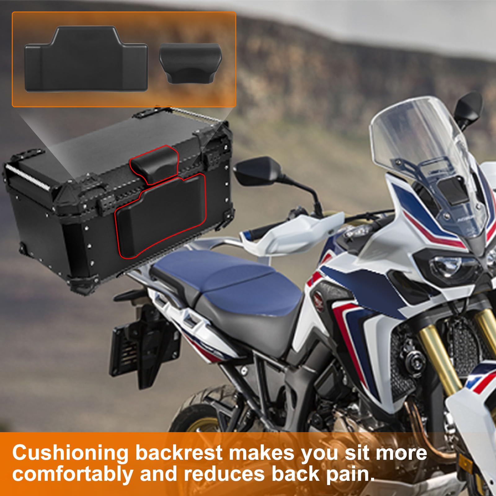 Temsone 45L Universal Motorcycle Top Case, Motorcycle Tail Box With Backrest & Handle, Waterproof Motorcycle Rear Top Box, Dual-Key Storage Carrier Case, Aluminum Trunk Tour Tail Box For Store Helmet