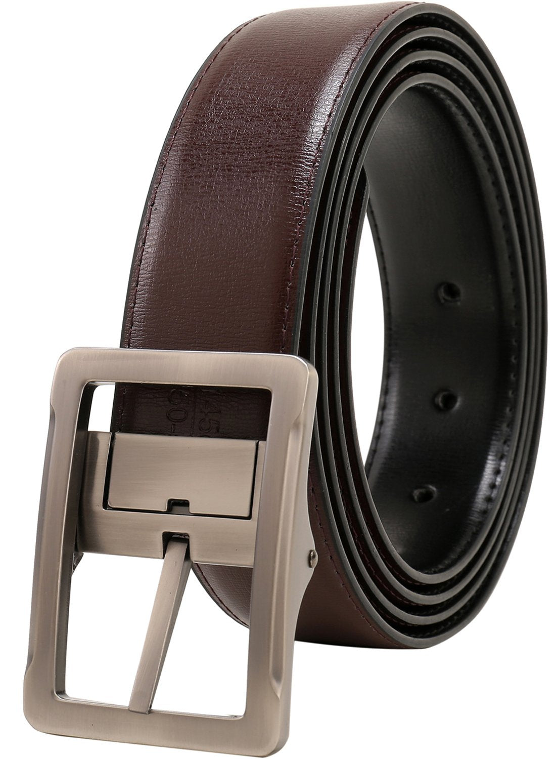 Beltox Fine Men'S Dress Belt Leather Reversible 1.25" Wide Rotated Buckle Gift Box (32-34, Turned Design Buckle)
