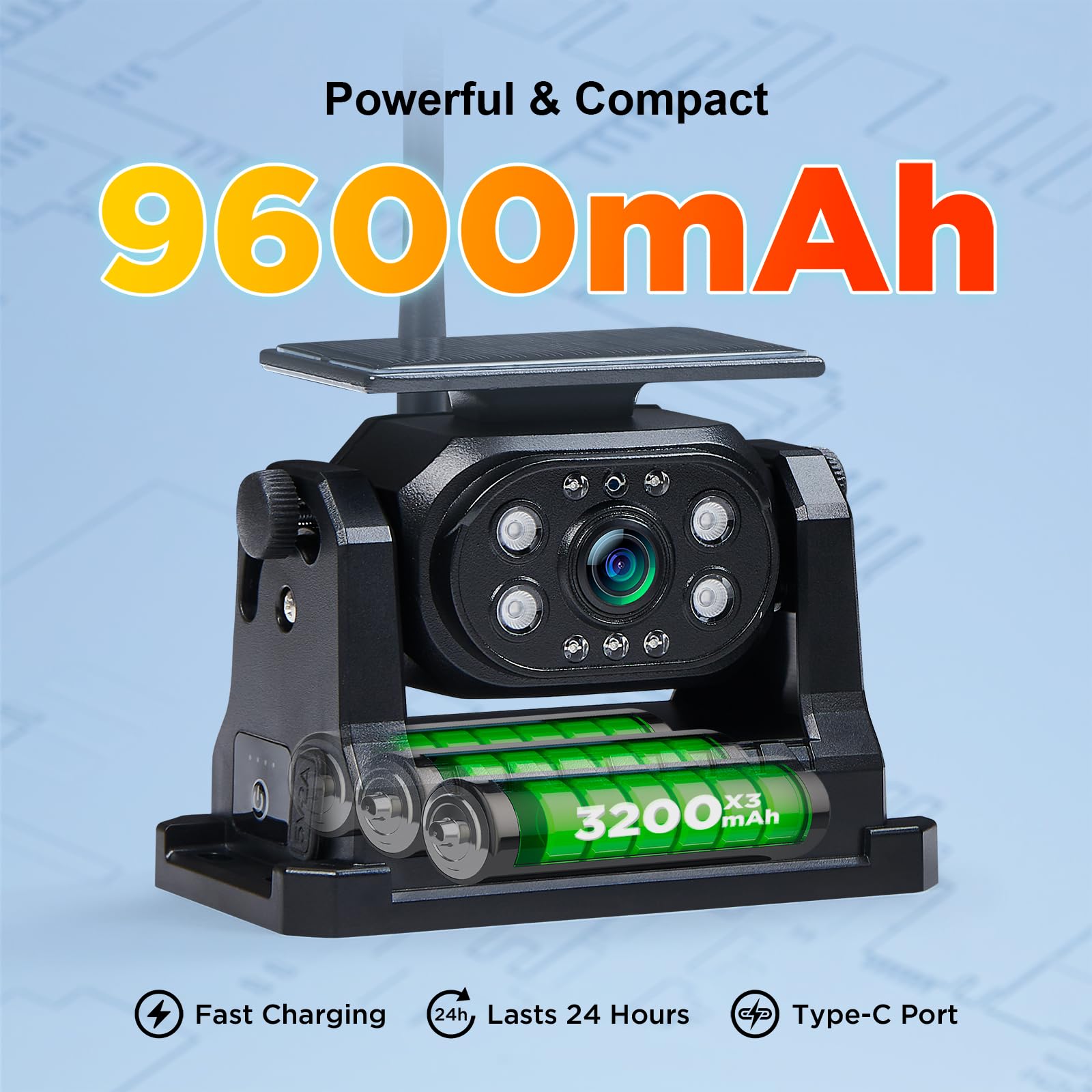 Solar Wireless Magnetic Backup Camera, 9600Mah Battery Powered Rechargeable Waterproof Hd Back Up Rear View Bluetooth Hitch Came