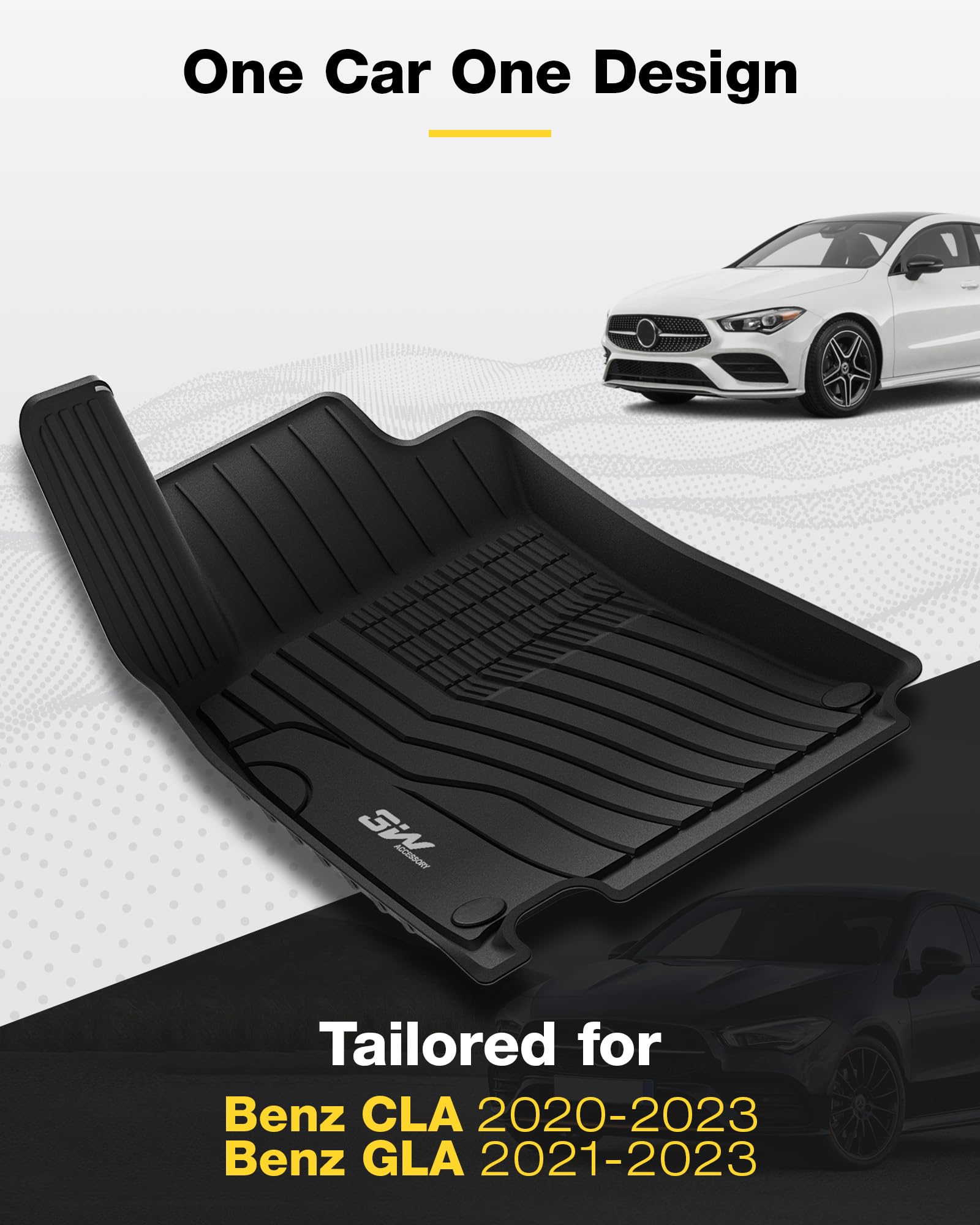 3W Floor Mats For Mercedes Benz Cla (2020-2025) / Gla (2021-2025), Tpe All Weather Custom Fit Floor Liner For Benz Cla,1St & 2Nd