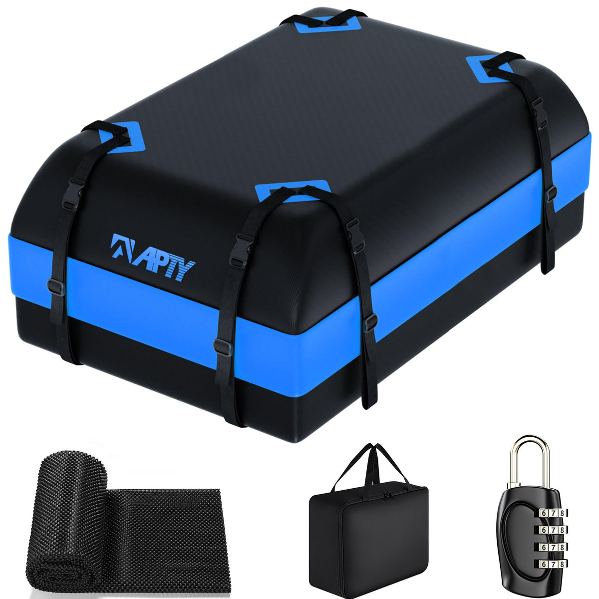 APTY Car Rooftop Cargo Carrier Bag, 16 Cubic Feet Soft Roof Top Luggage Bag for All Vechicles with/Without Racks - with Waterpro