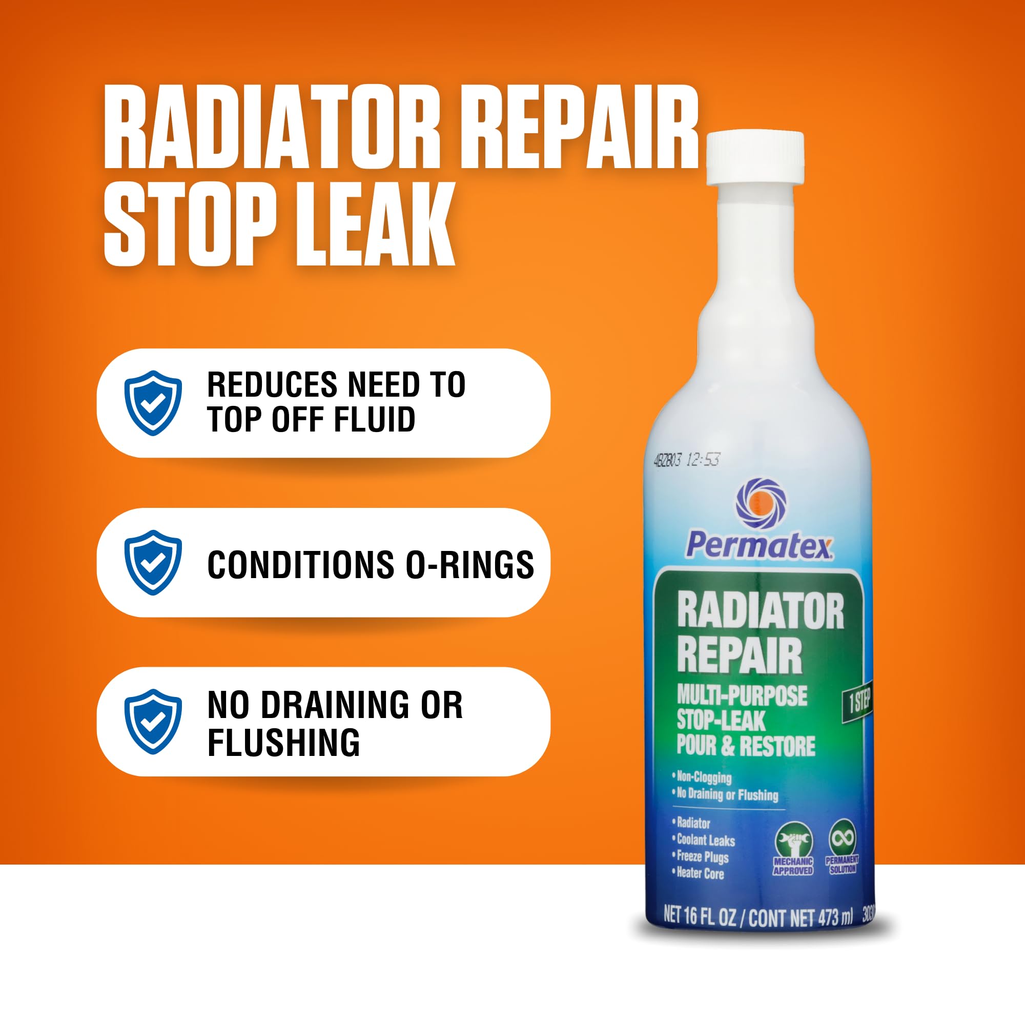 Permatex 30301 Radiator Repair - Stop Leak, 16 Fl Oz, Protecting Against Coolant Loss, Stopping Leaks And Seepage From Head Gask
