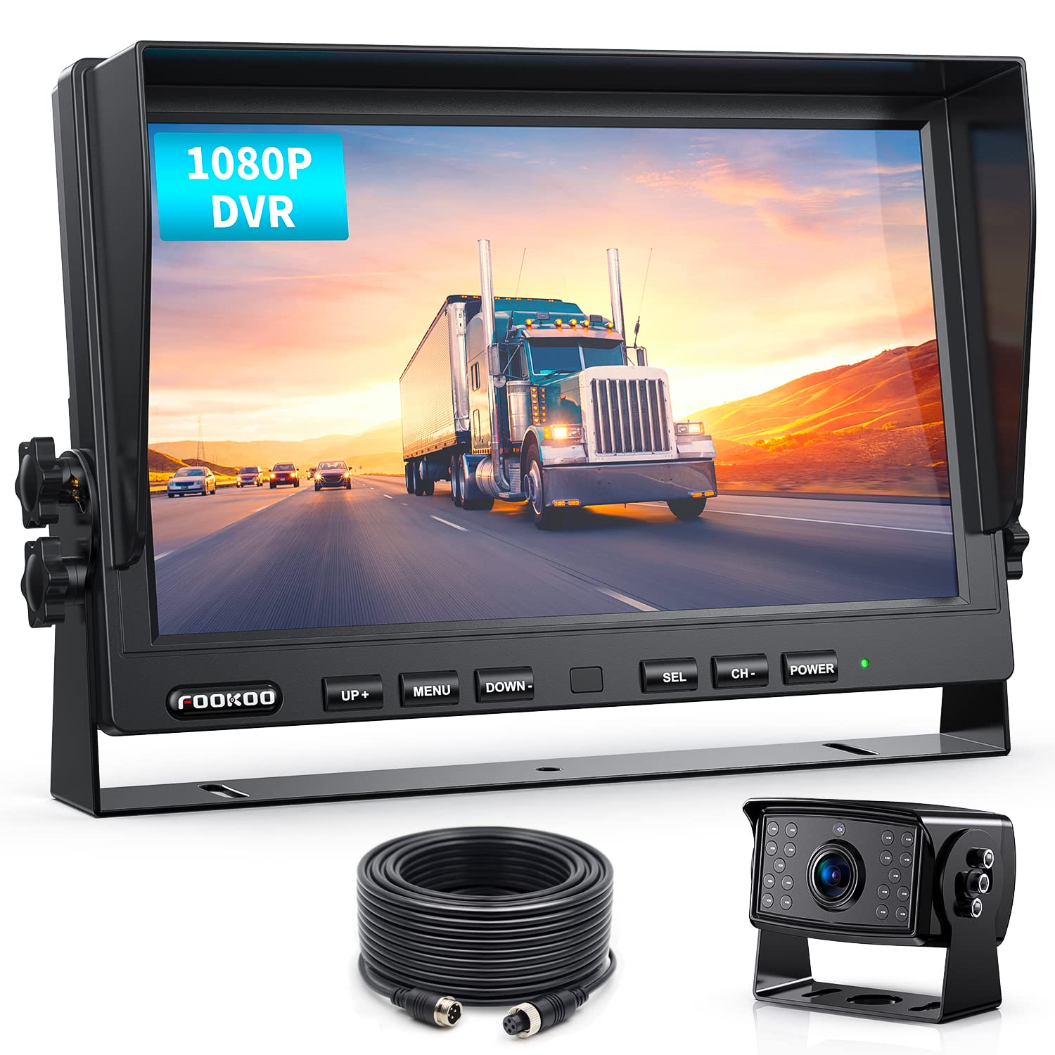 Fookoo ? 10'' 1080P Wired Backup Camera System,10-Inch Hd Dual Split Screen Monitor With Recording Ip69 Waterproof Rear View Cam