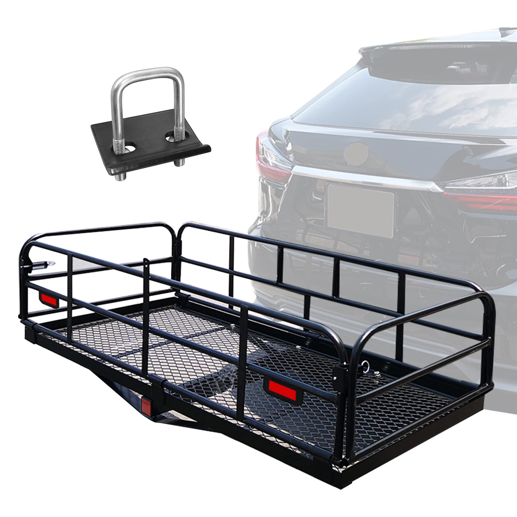 Kairay 500 Lbs Heavy Duty Hitch Mount Cargo Carrier 60' X 24' X 14.4' Folding Cargo Rack Rear Luggage Basket Fits 2' Receiver For Car Suv Camping Traveling
