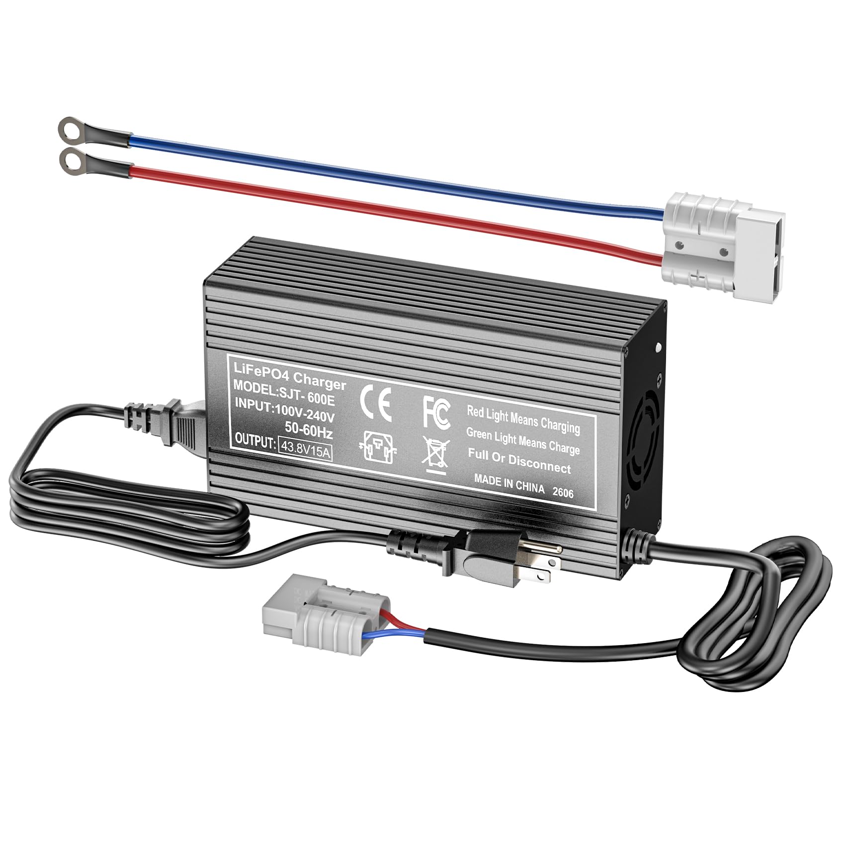 43.8V 15A Lithium Battery Charger, LiFePO4 Battery Charger AC-DC Smart Charger with Anderson Connector LED Indicator Special for