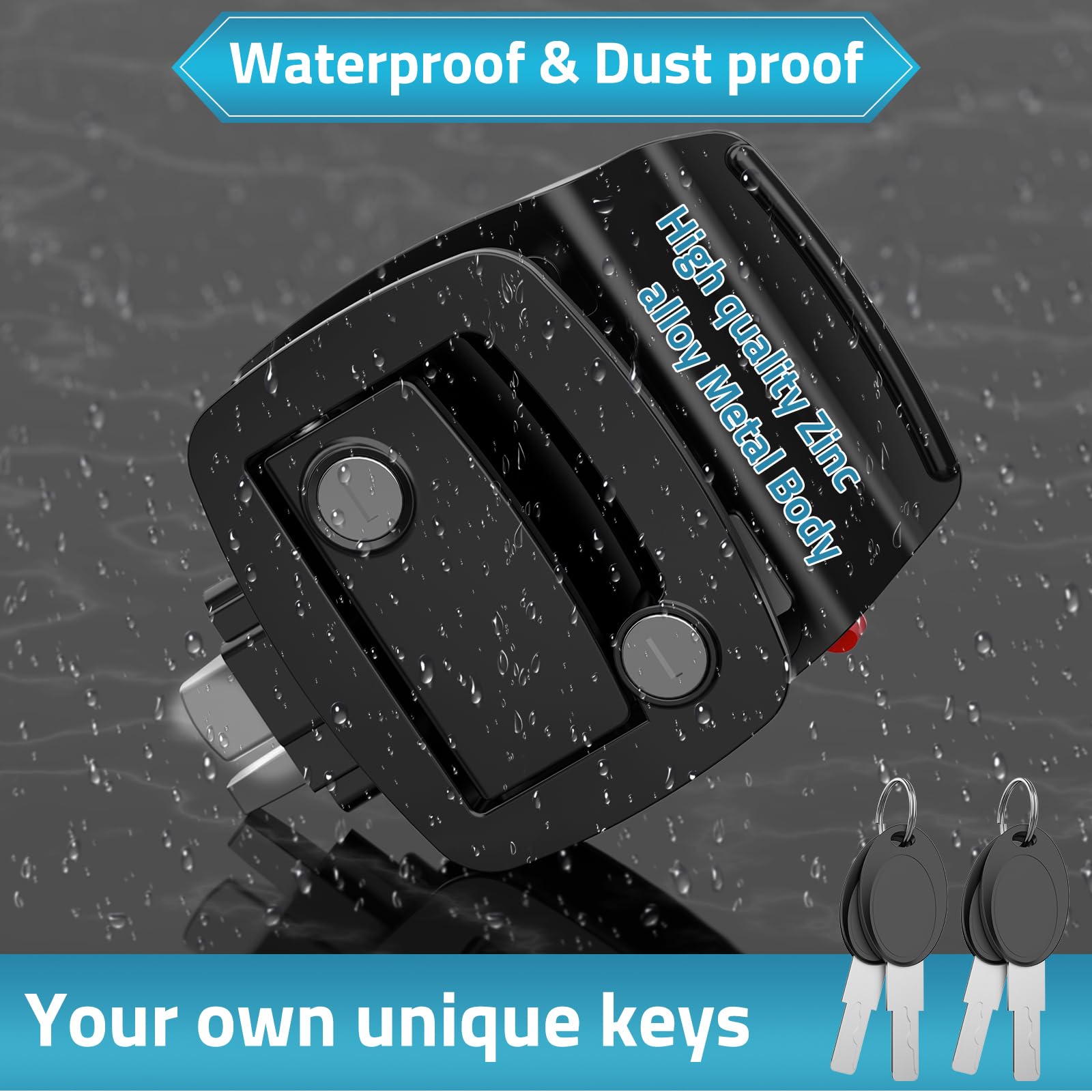 Paulinn Heavy Duty Rv Door Lock Replacement - Black Zinc Alloy Paddle Deadbolt Lock, Ip67 Waterproof Camper Door Lock With 4 Key