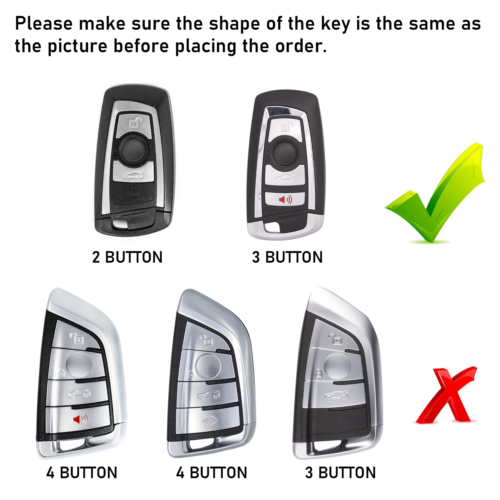 Jaronx Compatible With Bmw Key Fob Cover 1'F20/2'F22/3'F30/4'F32/5'F10/6'F11/7'F01/X3 F25/X4 F26/M3 M4 M5 M6, Metal Keyfob Cover
