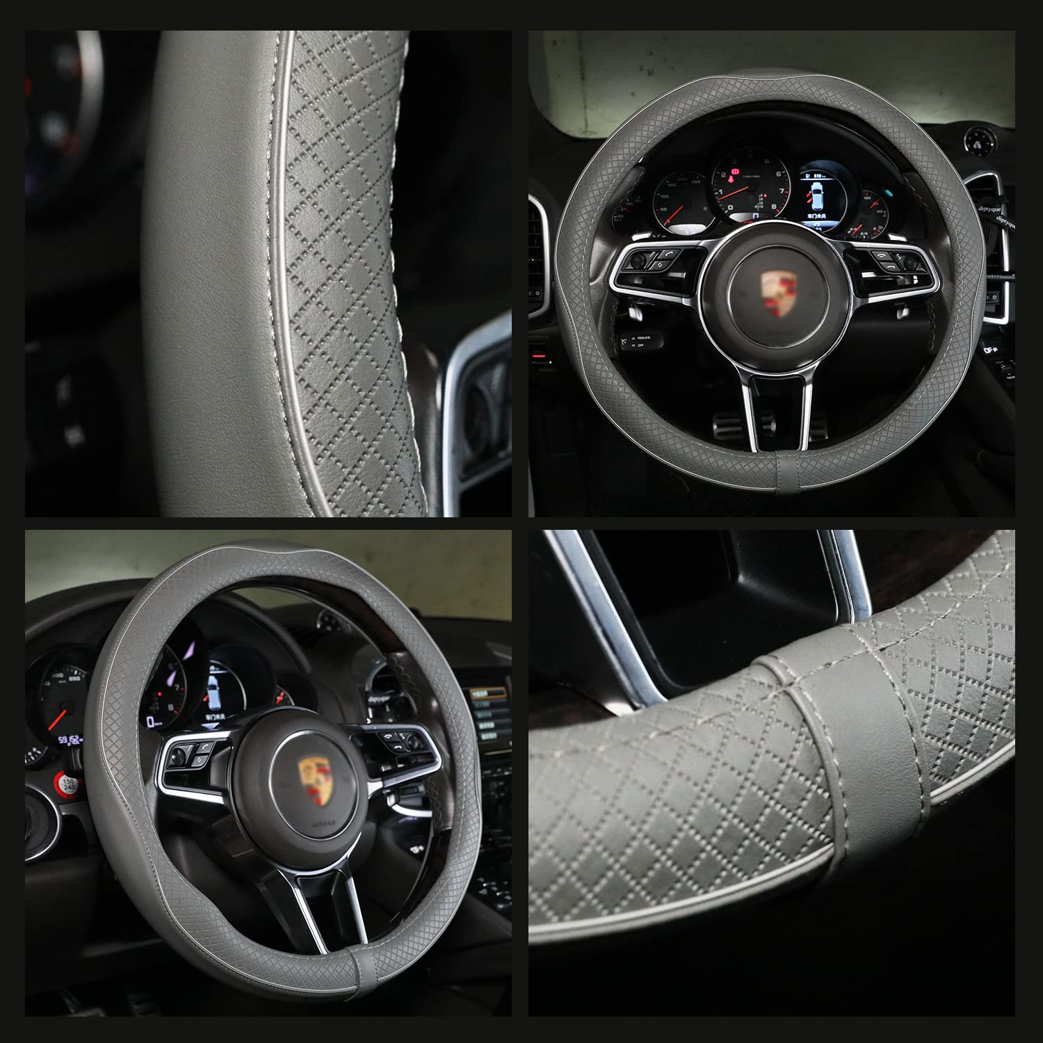 Car Steering Wheel Cover, Anti-Slip, Safety, Soft, Breathable, Heavy Duty, Thick, Full Surround, Sports Style (Gray)