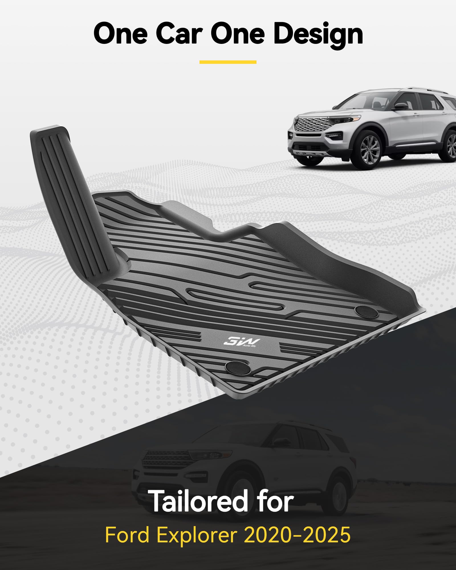 3W Ford Explorer Floor Mats Custom Fit For 2020 2021 2022 2023 2024 2025, All Weather Tpe Floor Liner Liner For Ford Explorer Ac