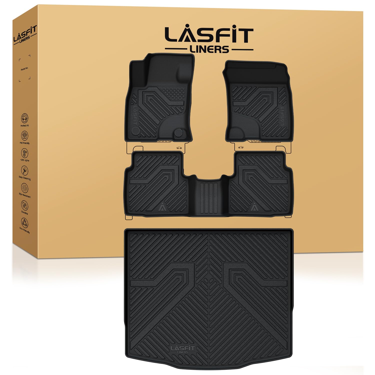 Lasfit Floor Mats And Cargo Liner Fit For Ford Escape 2020-2025 (Not For Hybrid Models) All Weather Tpe Custom Fit Car Floor Lin