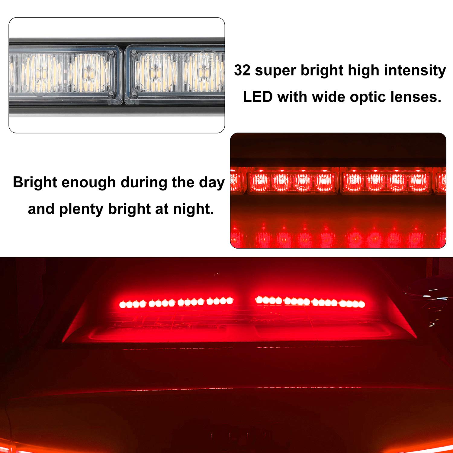 Aspl 2X16.8 Inch Emergency Flashing Led Traffic Advisor Strobe Light Bar 32Led 26 Flash Patterns Interior Safety Warning Lights (Red)