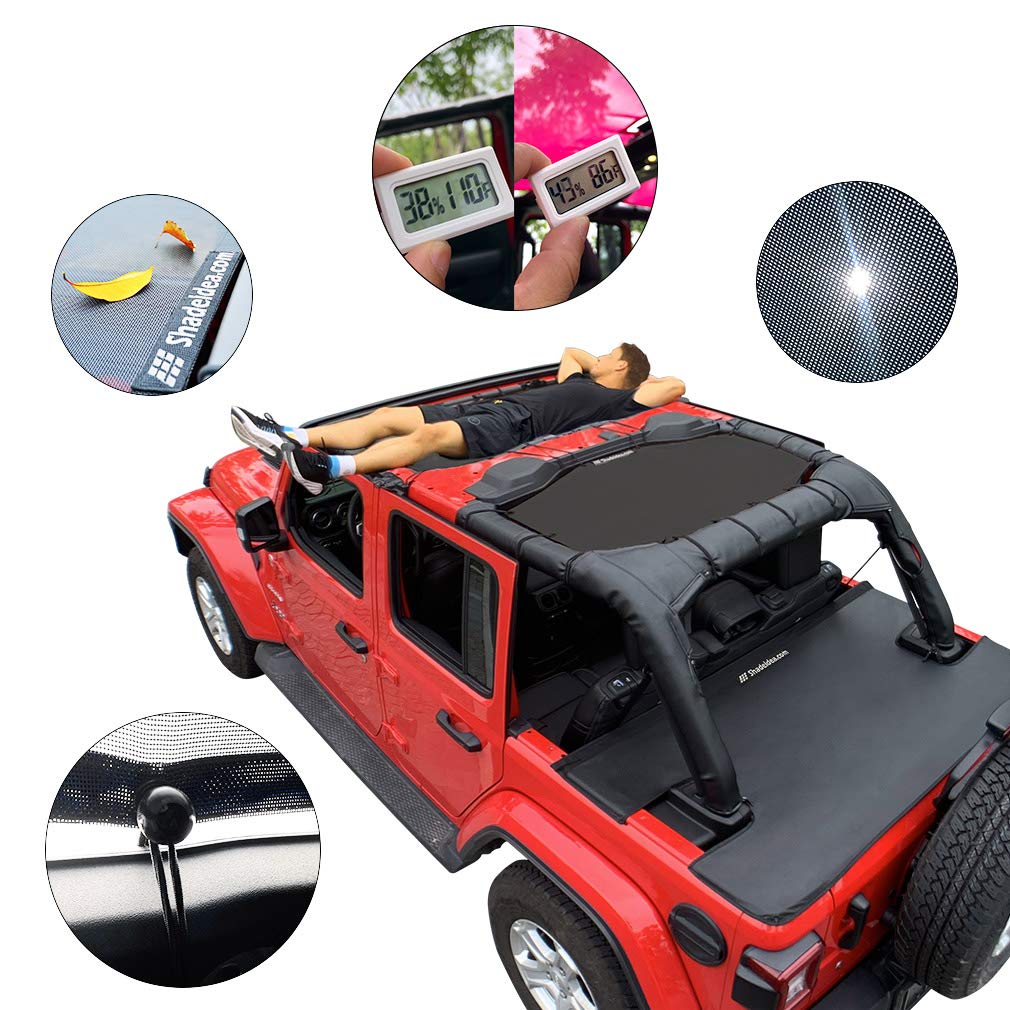 Shadeidea Sun Shade Top For Jeep Wrangler Sunshade Jl Unlimited 4 Door, Front And Rear 2 Piece - Mesh Screen Sunshade Jlu, 2018-
