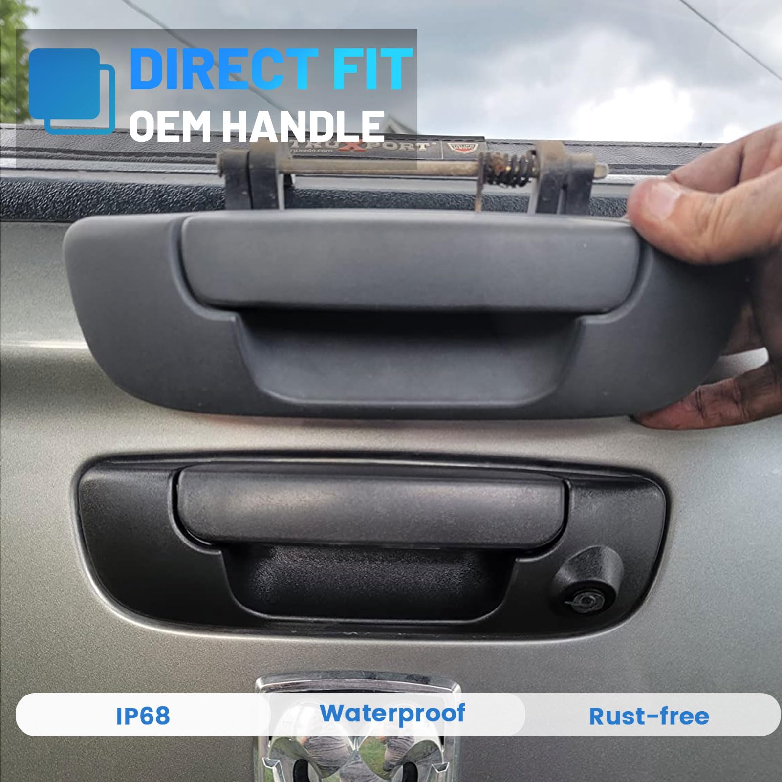 Eway Tailgate Handle Backup Reverse Camera With 4.3 Inch Rear View Mirror Monitor Kit For Dodge Ram 1500 2500 3500 2002-2008 Veh