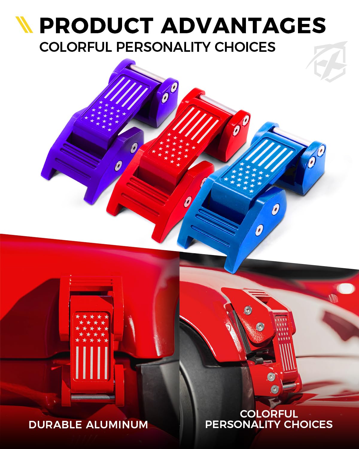 Xprite U.S. Flag Hood Latches Compatible With 2007-2018 Jeep Wrangler Jk Jku & 2018-2025 Jeep Wrangler Jl Jlu & 2020+ Gladiator