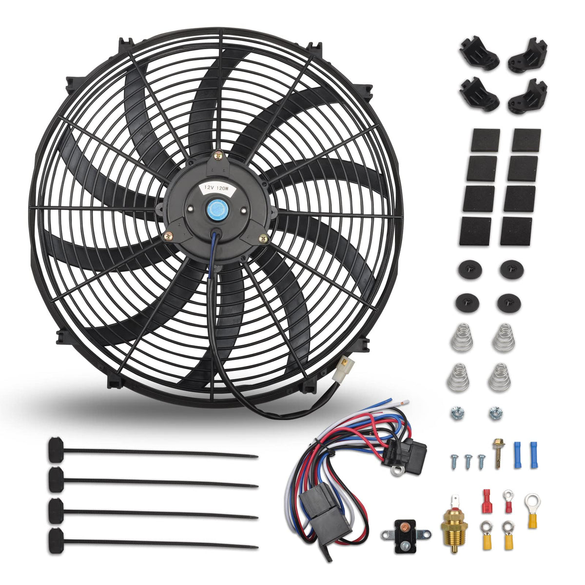 Fgjqefg 16 Inch Black Universal Slim Fan Push Pull Electric Radiator 12V 120W High Performance Cooling Fan With Thermostat Wirin