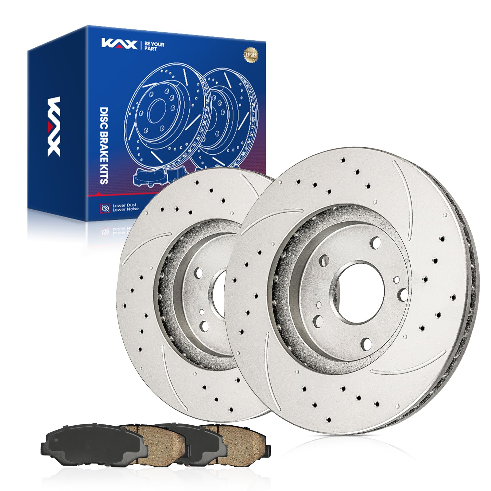 KAX Front Brake Kit, Drilled and Slotted Brake Rotors, Ceramic Brake Pads | Fits Honda Pilot 2003 2004 2005 2006 2007 2008,Autom