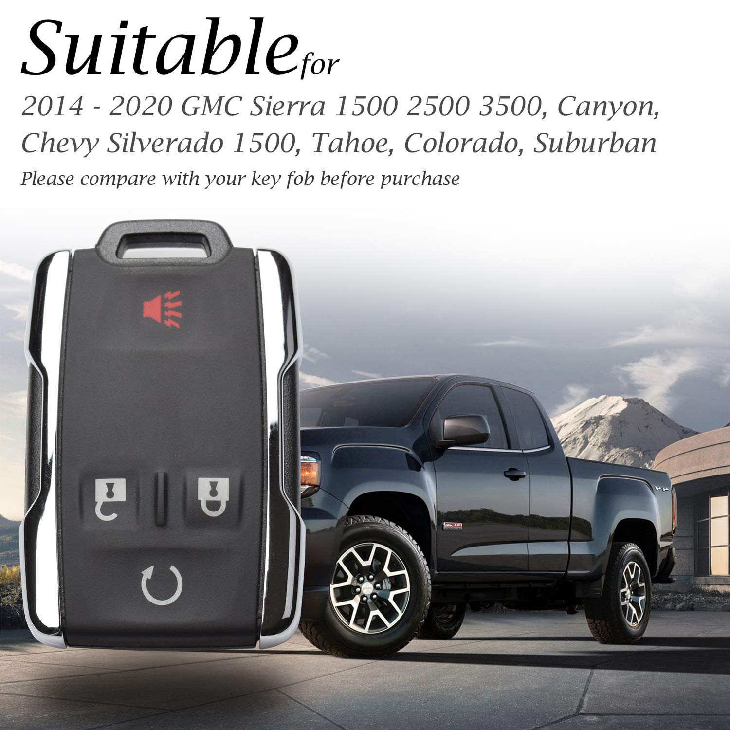 Vitodeco Genuine Leather Key Fob Case Cover Compatible for 2019-2021 GMC Sierra, Canyon, Chevy Silverado 1500, Tahoe, Colorado,