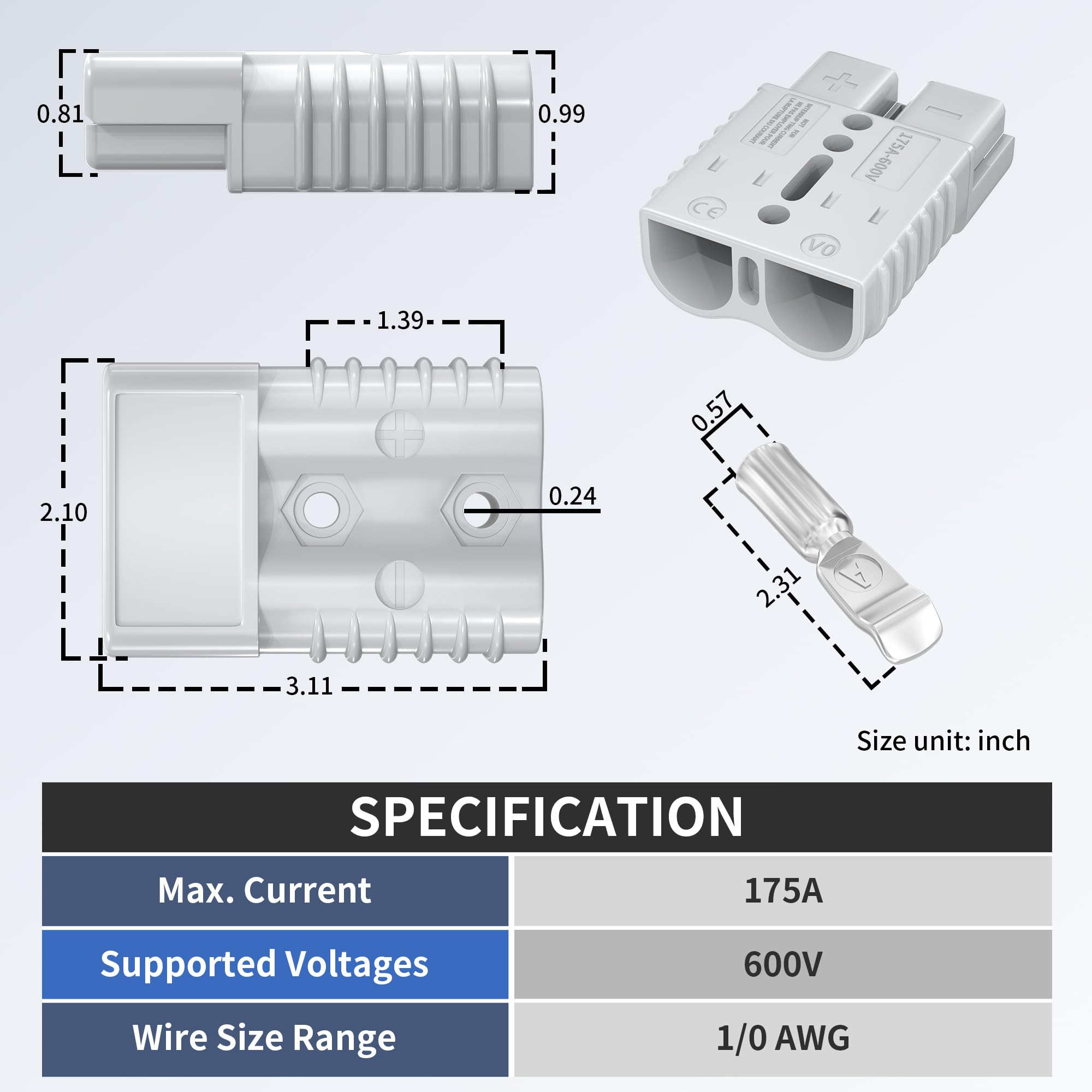 Rvboatpat 175Amp Battery Quick Connect/Disconnect Connector,12V Wire Harness Plug Connector Kit,1/0 Awg Quick Disconnect Battery
