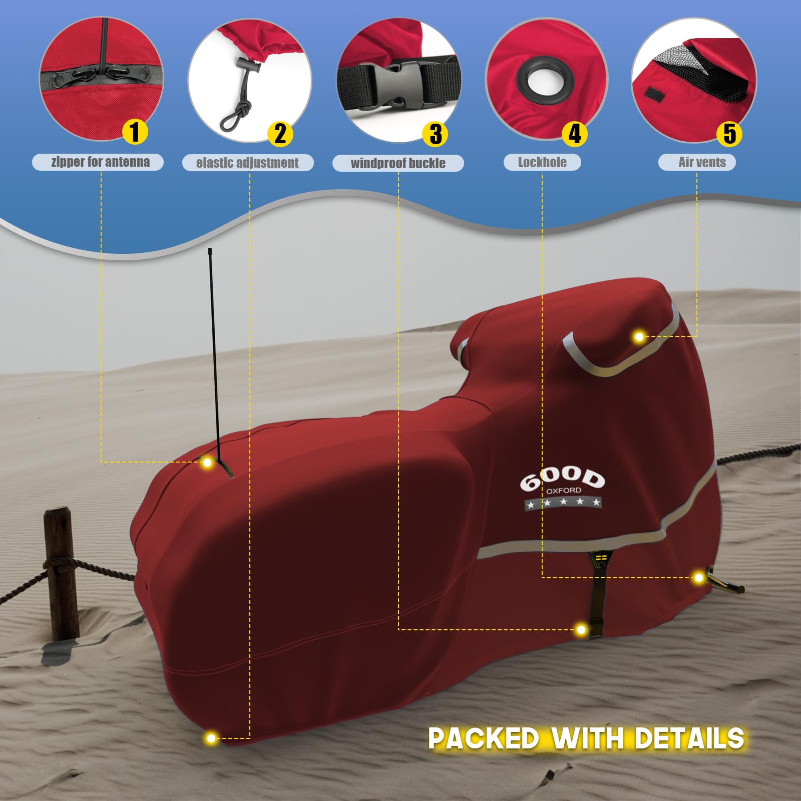 Rosefray Motorcycle Cover with Side Box Heavy Duty 600D Waterproof for Touring Models Harley Davidson Road King,Road Glide,Stree