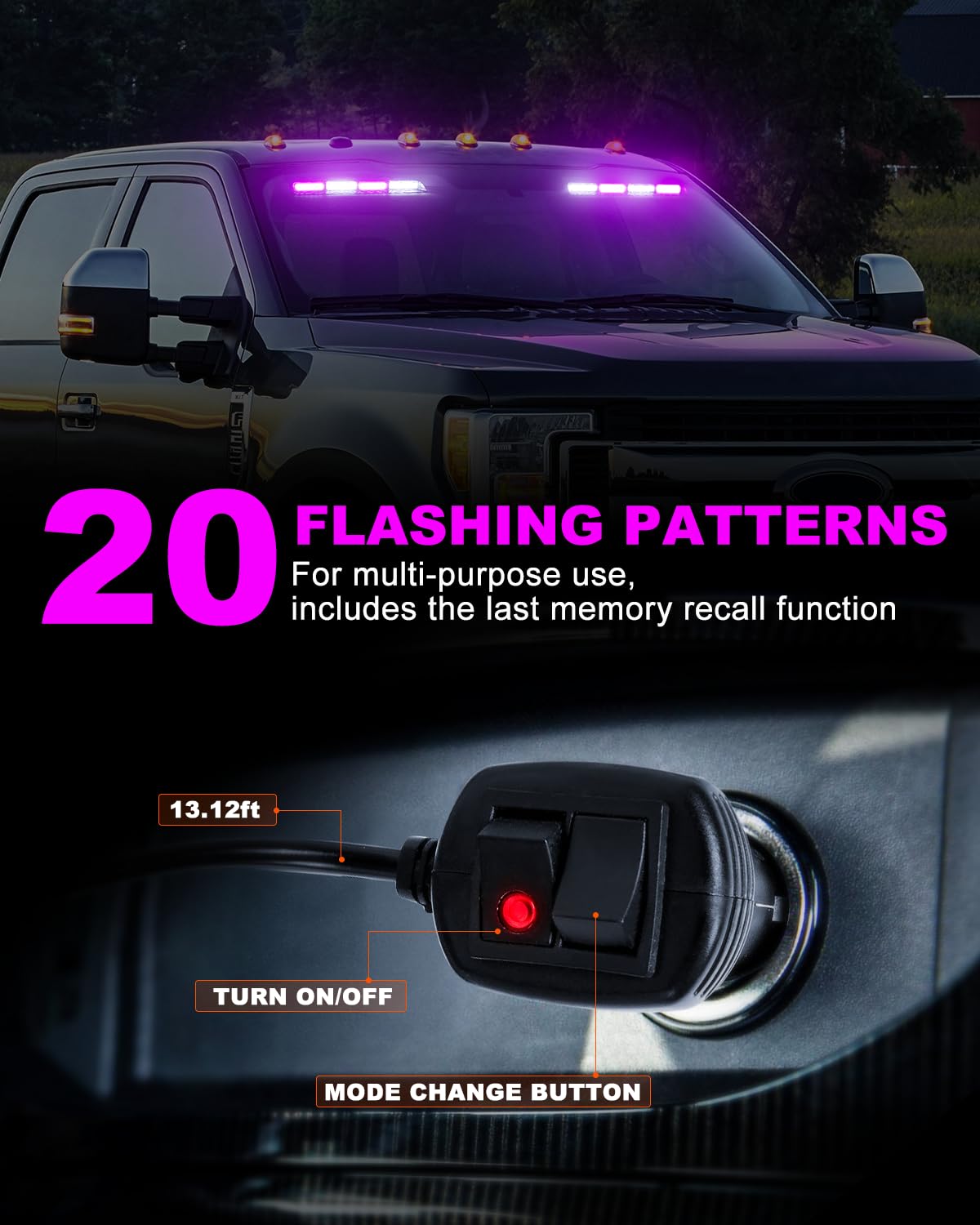 Hlauto 6Z4J Emergency Dash Strobe Lights: 2X16.8 Inch Purple White Safety Lights, 48 Led Flashing Warning Hazard Interior Windsh