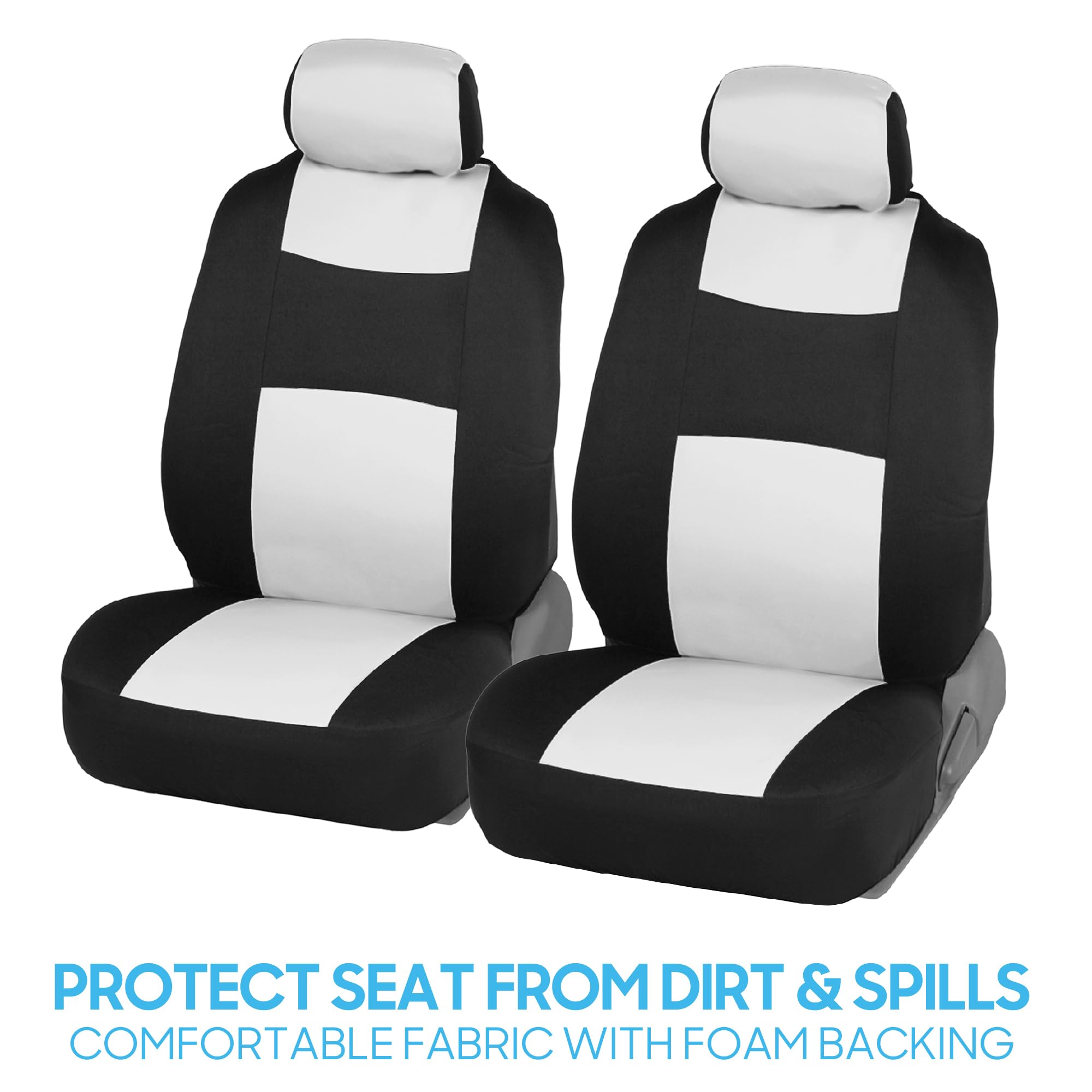 BDK PolyPro Car Seat Covers Full Set in White on Black, Front and Rear Split Bench Seat Covers for Cars, Easy to Install Car Sea