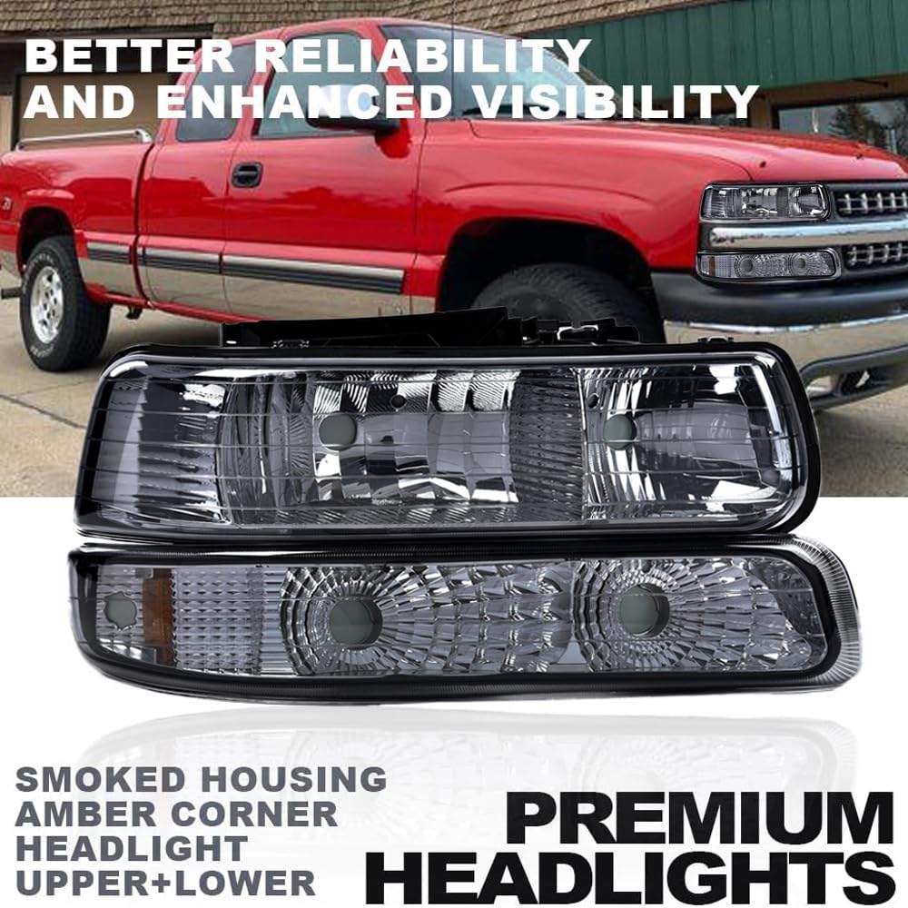 Pit66 Headlight Assembly Compatible With 1999-2002 Chevy Silverado 1500 2500/01-02 Silverado 1500Hd 2500Hd 3500/00-06 Tahoe Subu