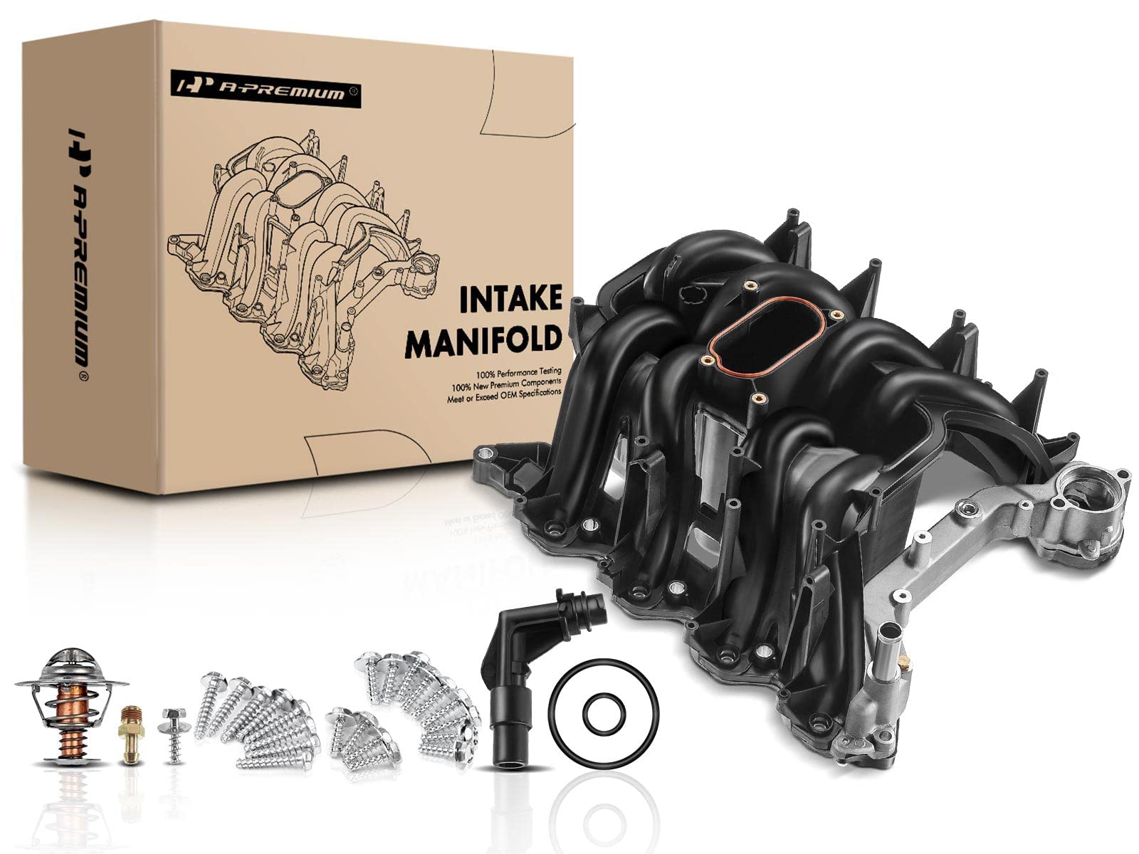 A-Premium Upper Intake Manifold with Gaskets Thermostat Kits Compatible with Ford E/F Series, E150, E250, E350, E450, F150, F250