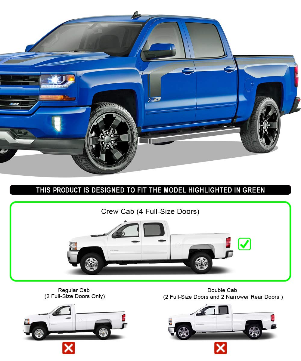 Aps Running Boards 5 Inches Compatible With Chevy Silverado Gmc Sierra 1500 2007-2018 & 2500 Hd 3500 Hd 2019 Crew Cab (Exclude 0