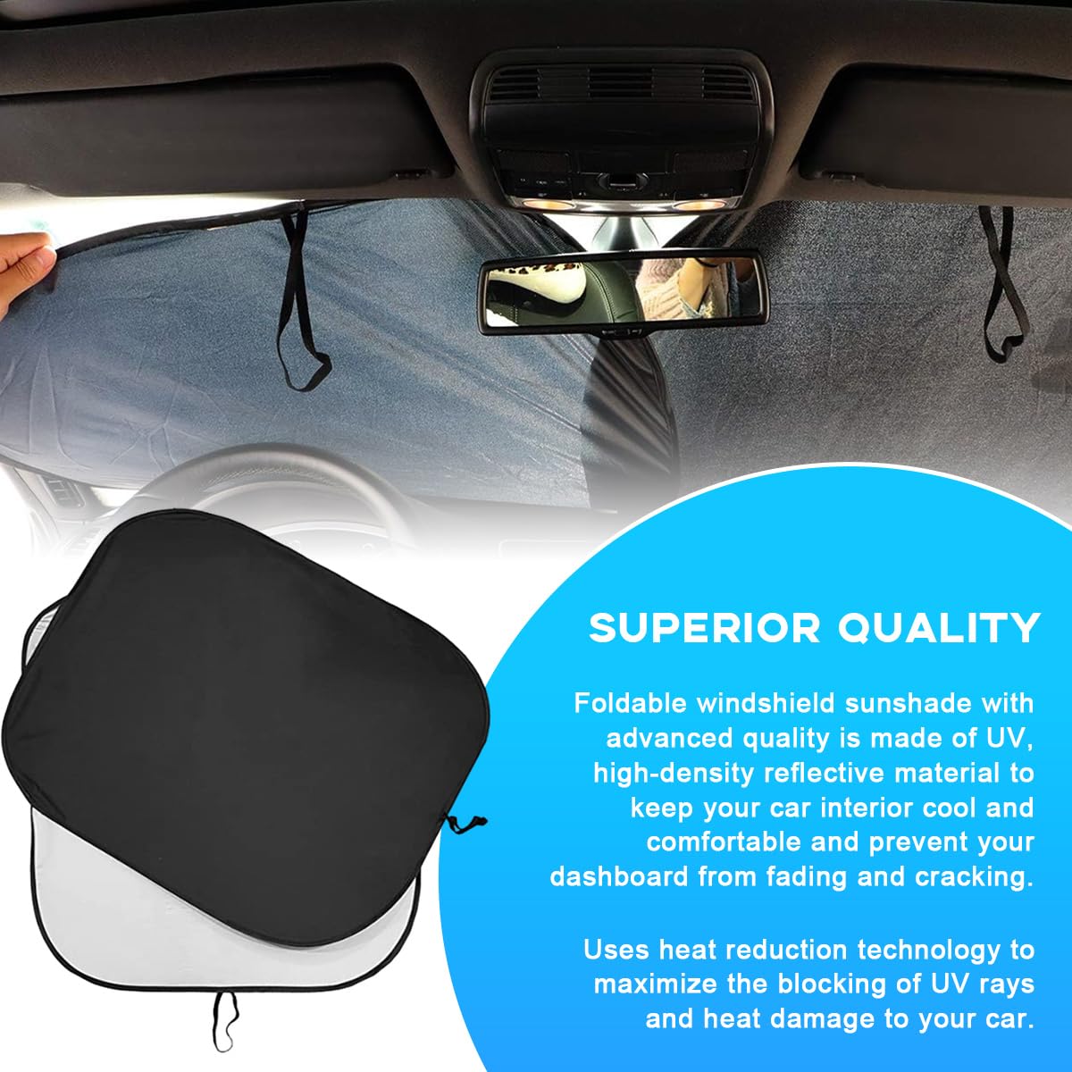 Ziciner 2 PCS Car Windshield Sun Shade, Auto Sun Heat and UV Rays Blocker, 33''  36'' Foldable Automotive Front Window Sunshade