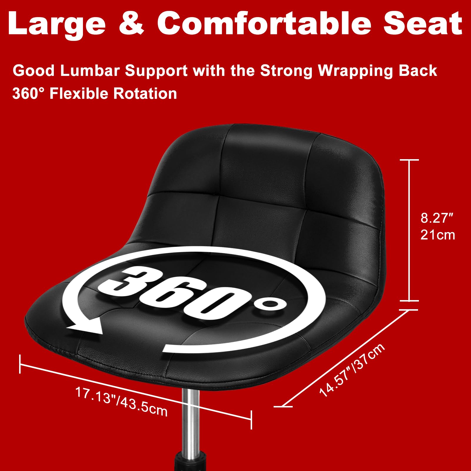 FreekyFit Rolling Stool with Wheels, Adjustable Shop Stool Mechanic Seat, Garage Shop Roller Work Chair, Mobile Rolling Seat wit