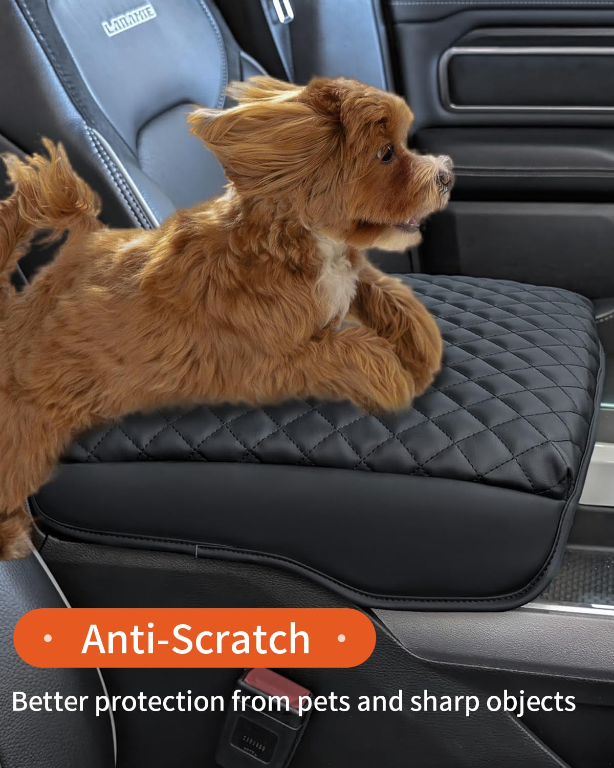 Linoah Center Console Cover For 2019-2025 Ram 1500 Center Console Cover, Armrest Cushion Pad Cover, Pu Leather For 5Th Ram 1500