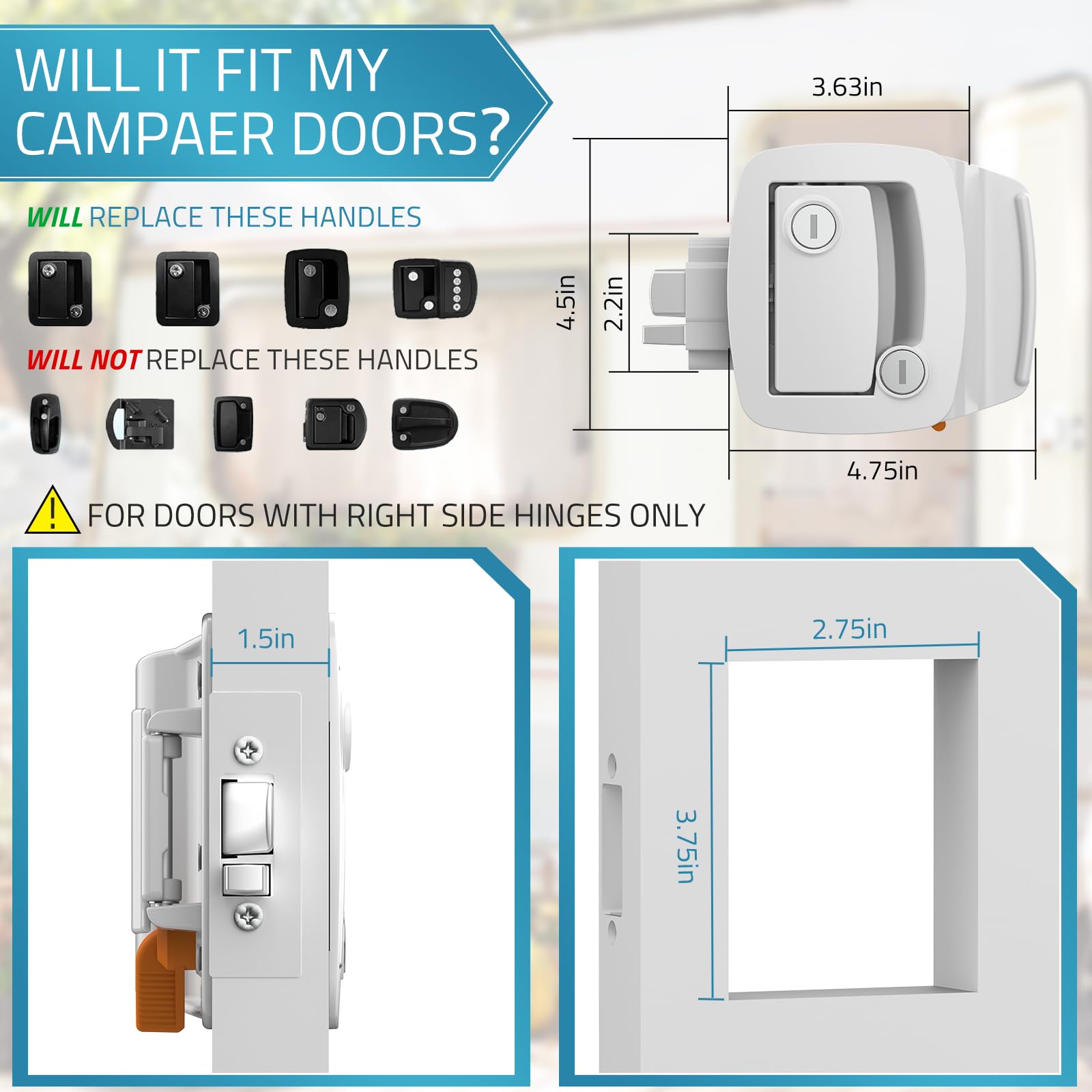 Paulinn Rv Door Lock Replacement - White 100% Paddle Deadbolt Lock, Ip67 Waterproof Camper Door Lock With 4 Keys For Horse Trail