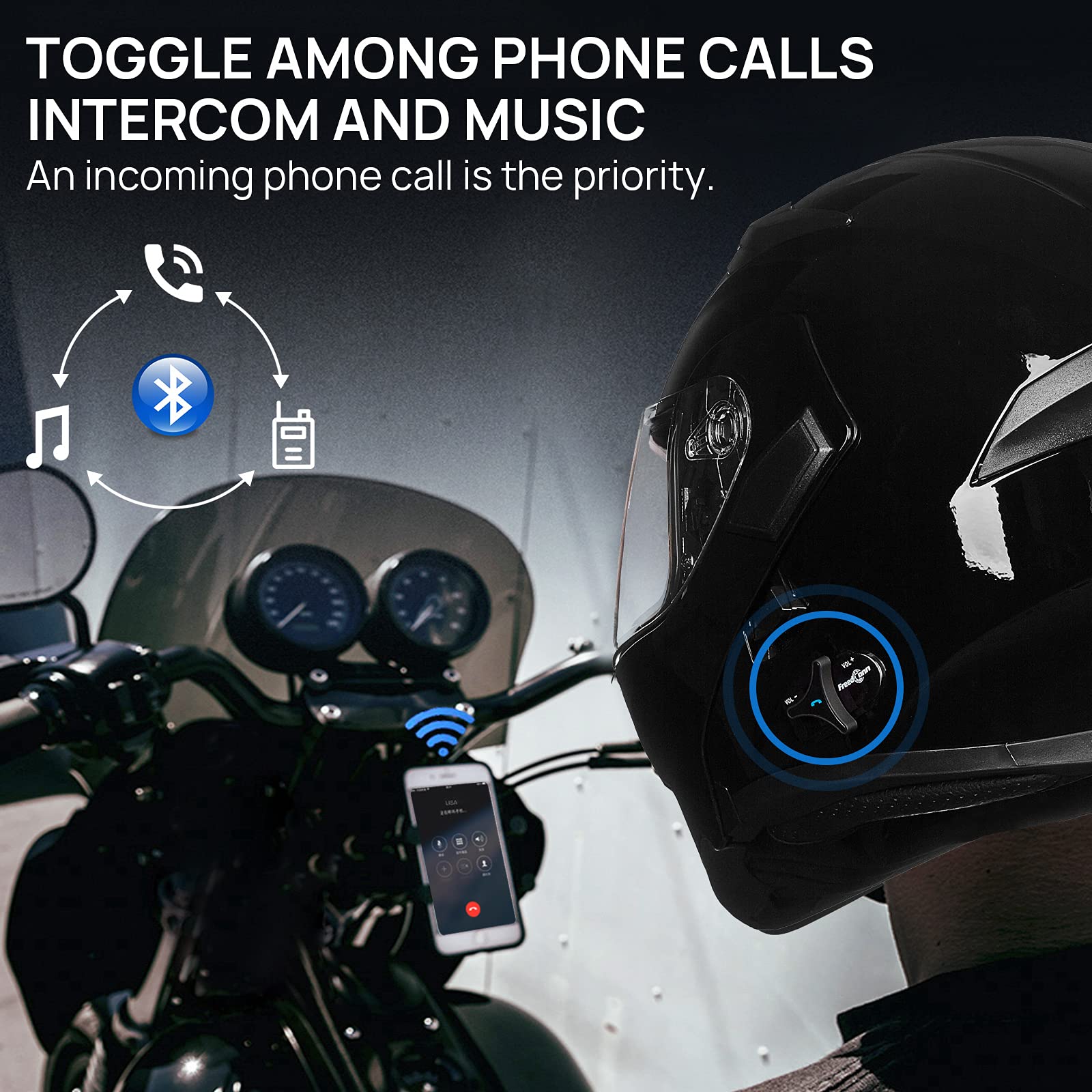 Ilm Bluetooth Motorcycle Helmet Modular Flip Up Full Face Dual Visor 6 Riders Group Intercom Mp3 Fm Radio Dot Model 902Bt Pro(Gl