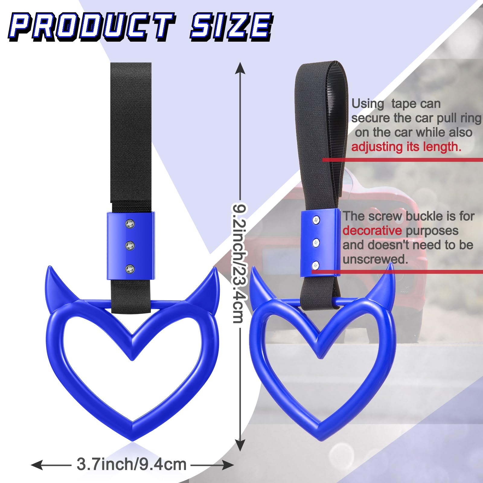 Fabbay 2 Pieces Heart Handle Keychains Car Accessory Heart Hand Strap Drift Charm For Car Interior Exterior Decoration(Blue,Devi