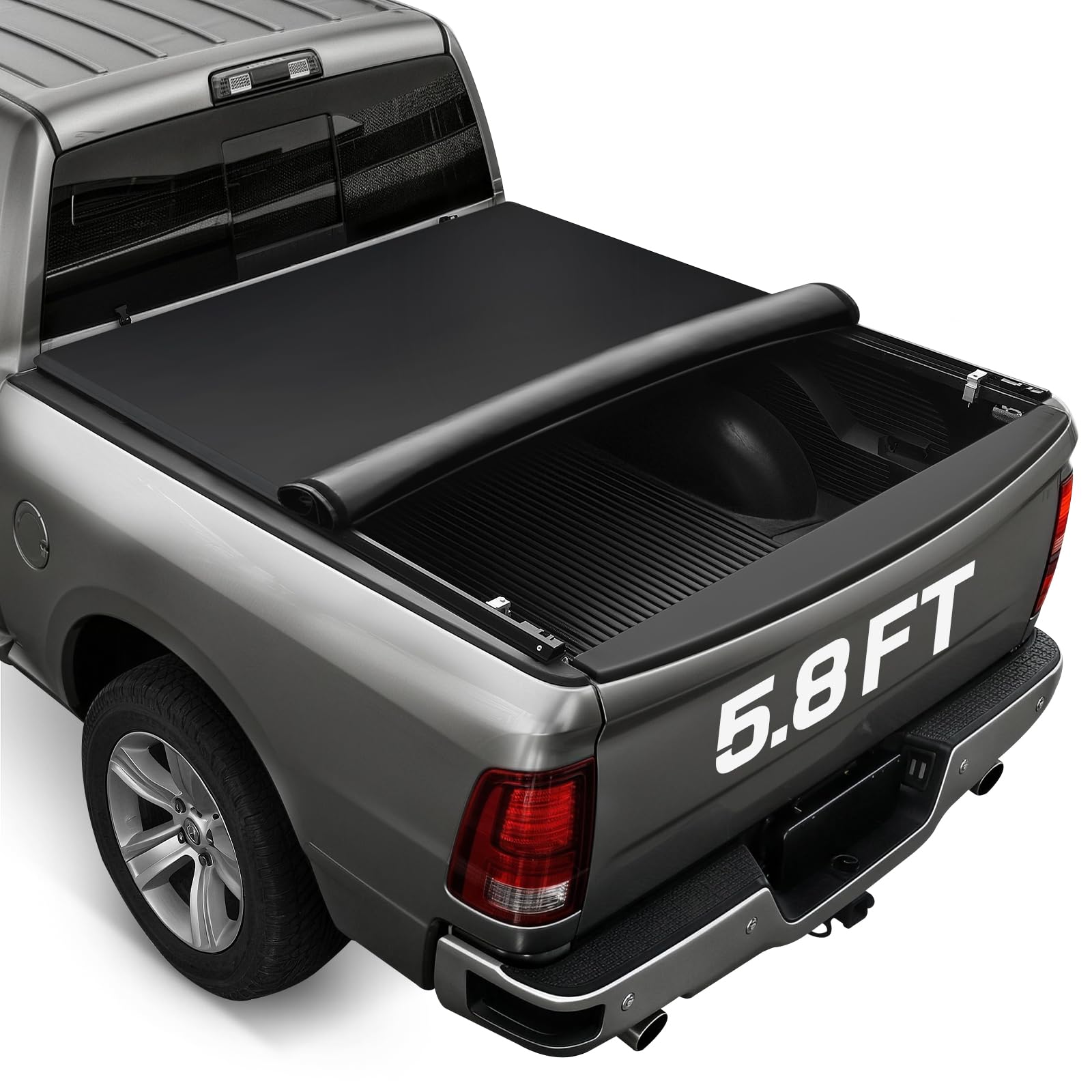 RHOBRA Soft Roll-up Truck Bed Tonneau Cover Compatible with 2007-2018 Chevy Silverado/GMC Sierra 1500 5.8 ft Bed, 26.5oz Vinyl S