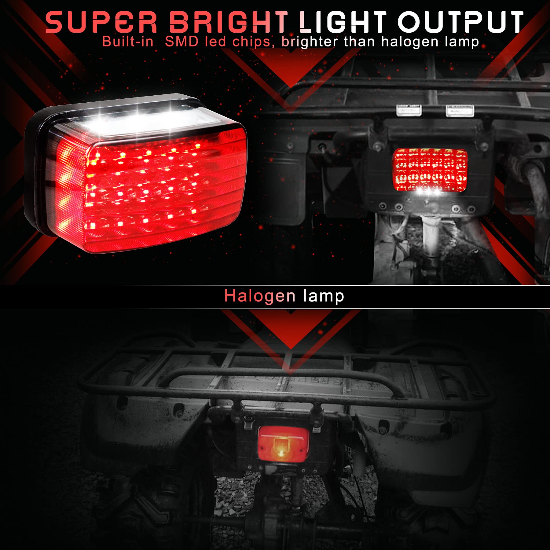 Quasco Led Atv Brake Tail Lights, Smoked Motorcycle Taillight With Turn Signals Compatible With Yamaha Grizzly Big Bear Bruin Ko